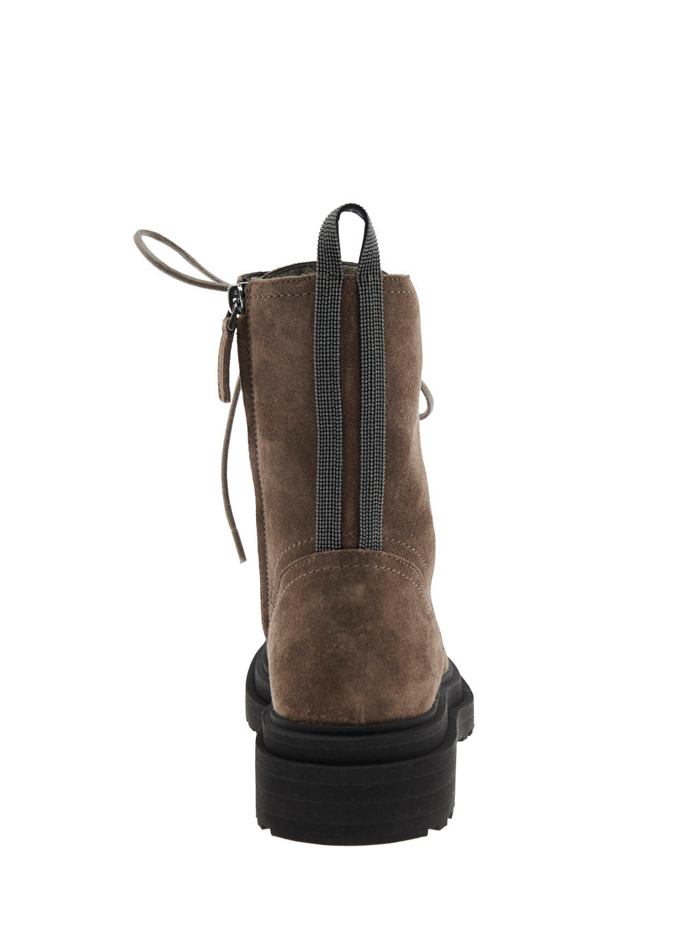 Brunello Cucinelli Women Brown Ankle Boots With Monil Detail On The Rear And Side Zip Closure In Lea - 4