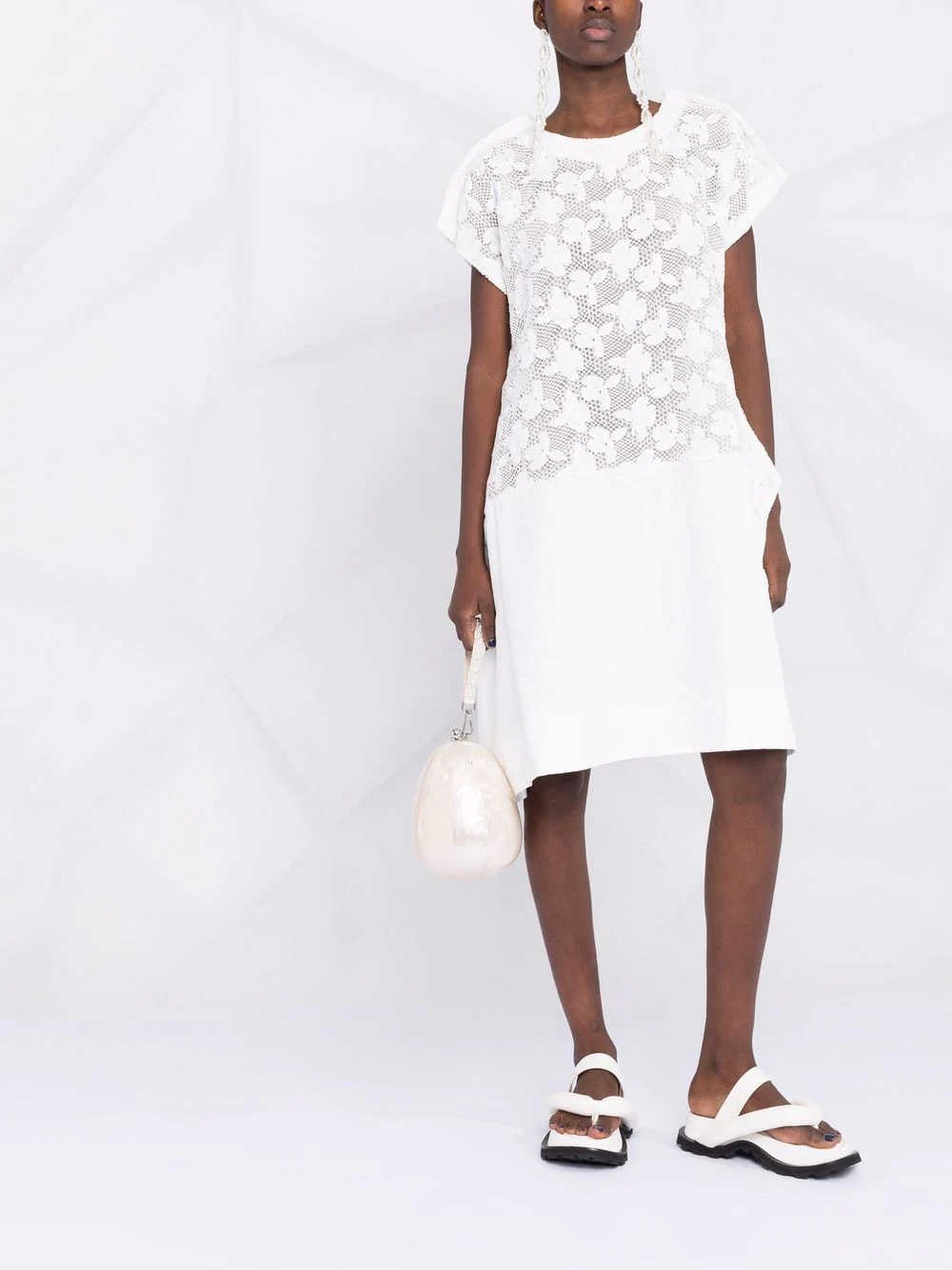 floral-embroidered mesh T-shirt dress - 2