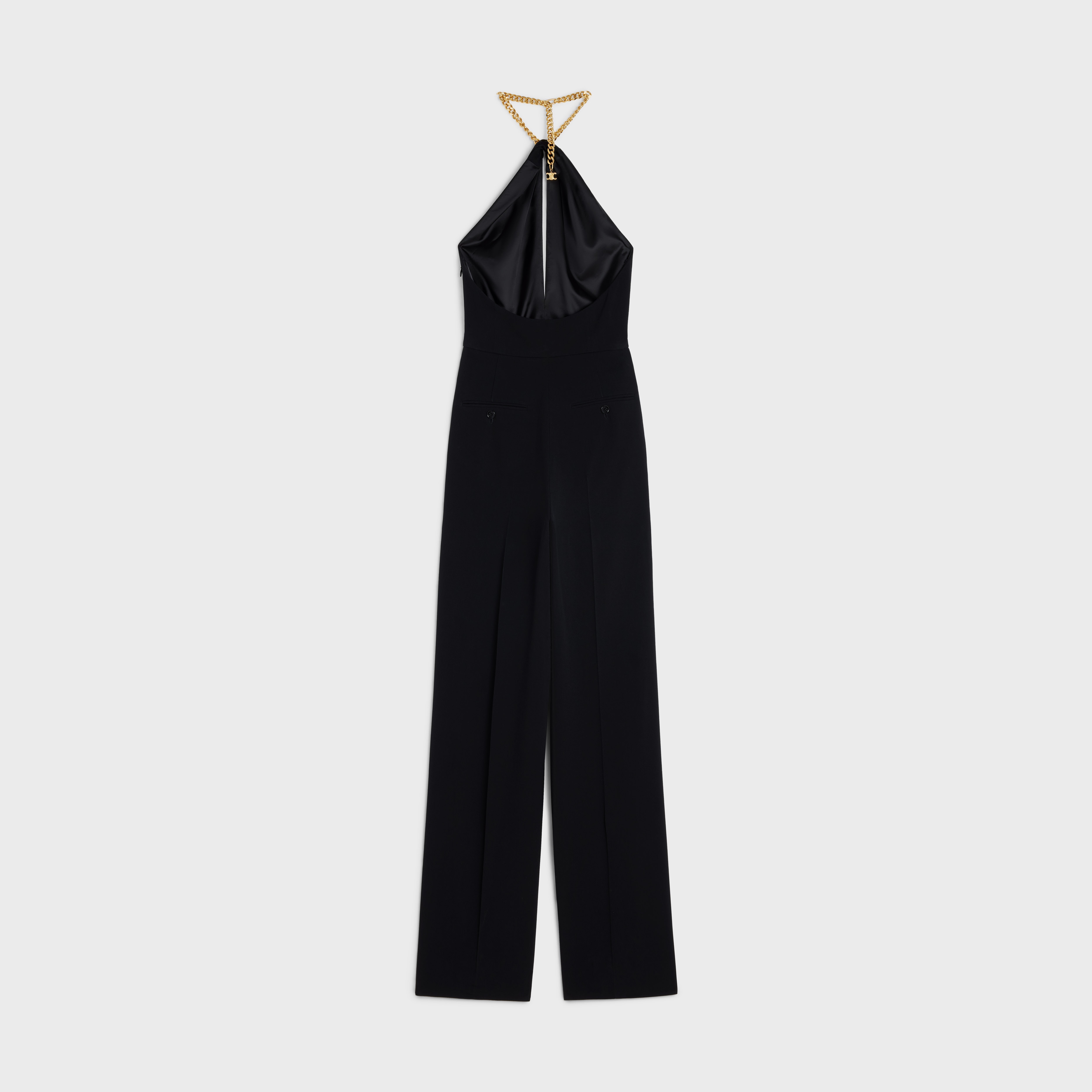crepe satin jumpsuit with chain collar - 2