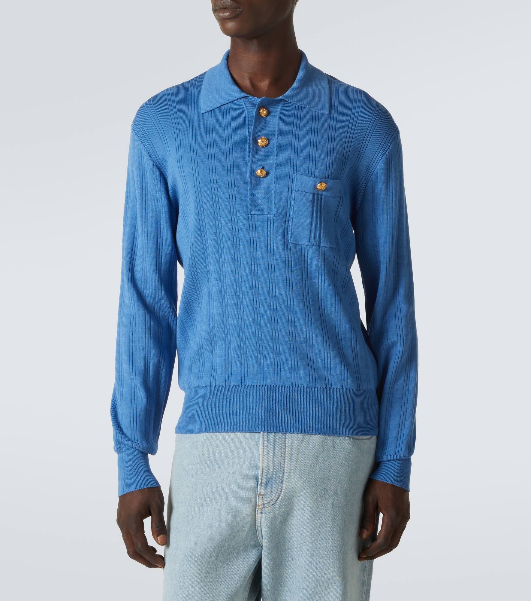 Ribbed-knit cotton polo sweater - 3