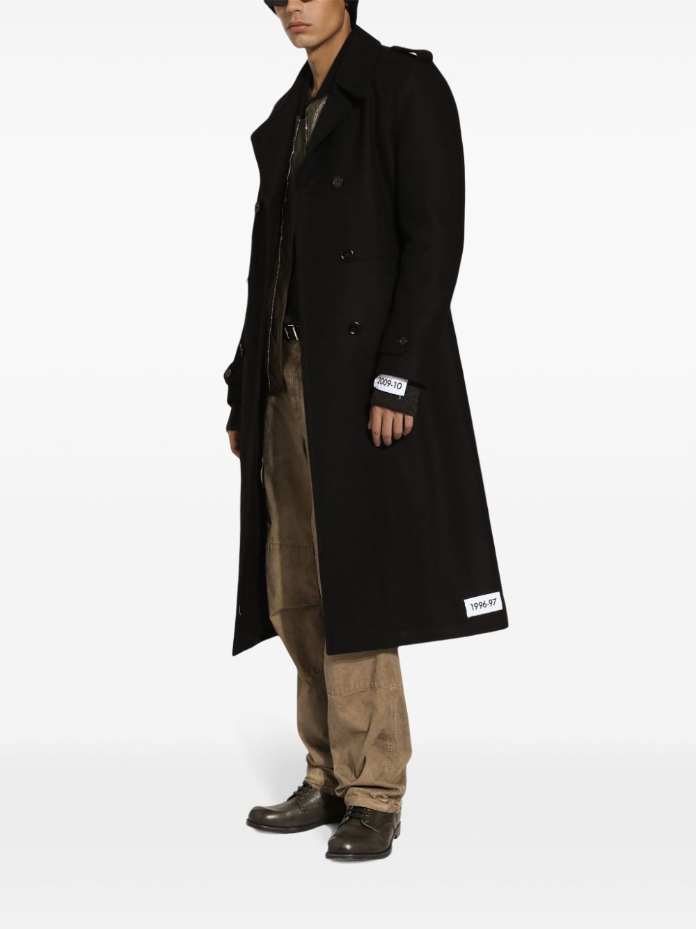 double-breasted logo-patch coat - 3