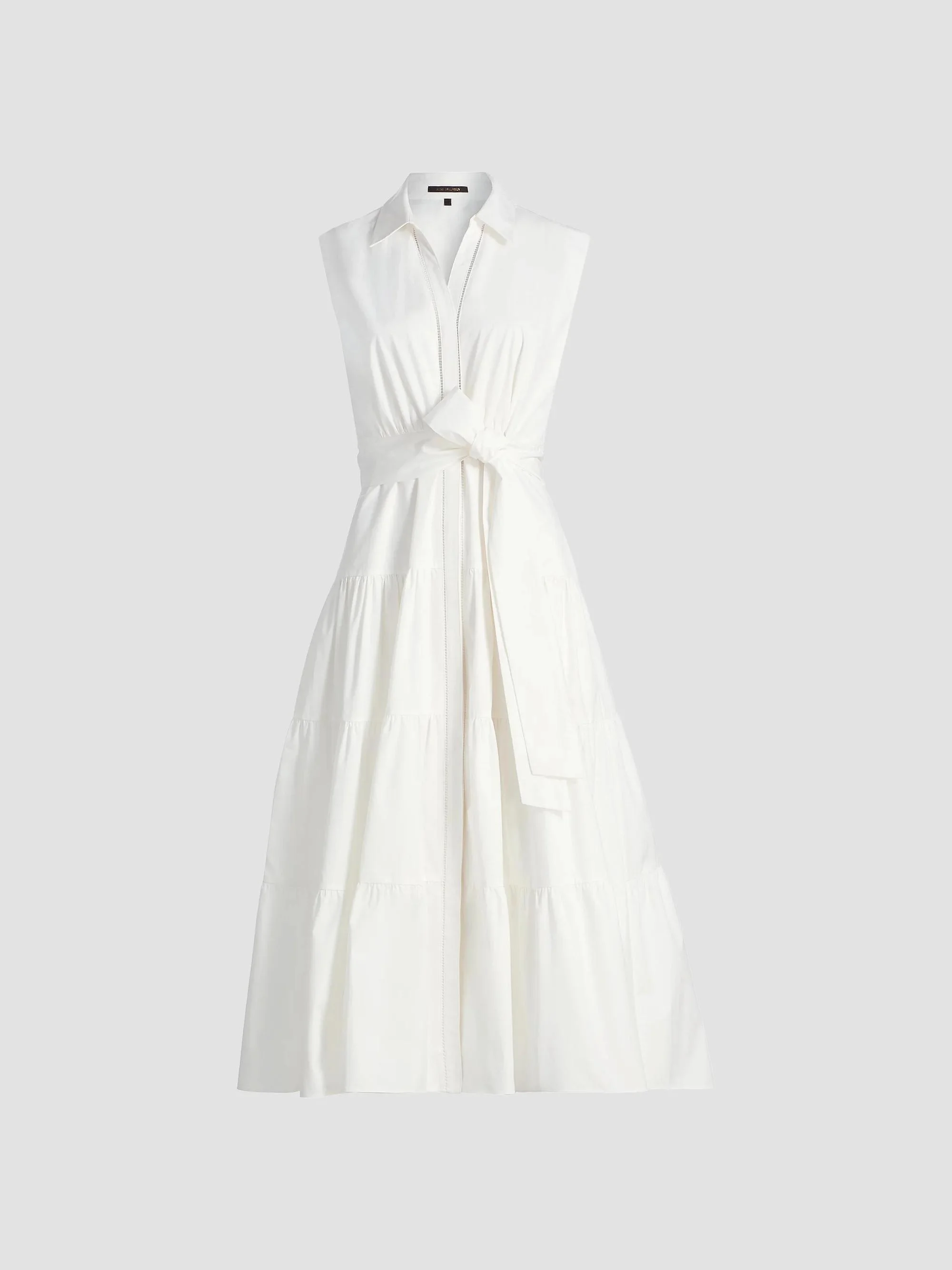 Women's Bea Cotton-Poplin Tiered Self-Belt Midi-Dress - White - 1