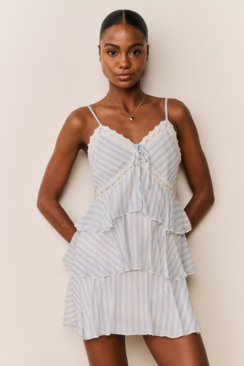 LoveShackFancy Marlia Striped Chiffon Mini Dress outlook
