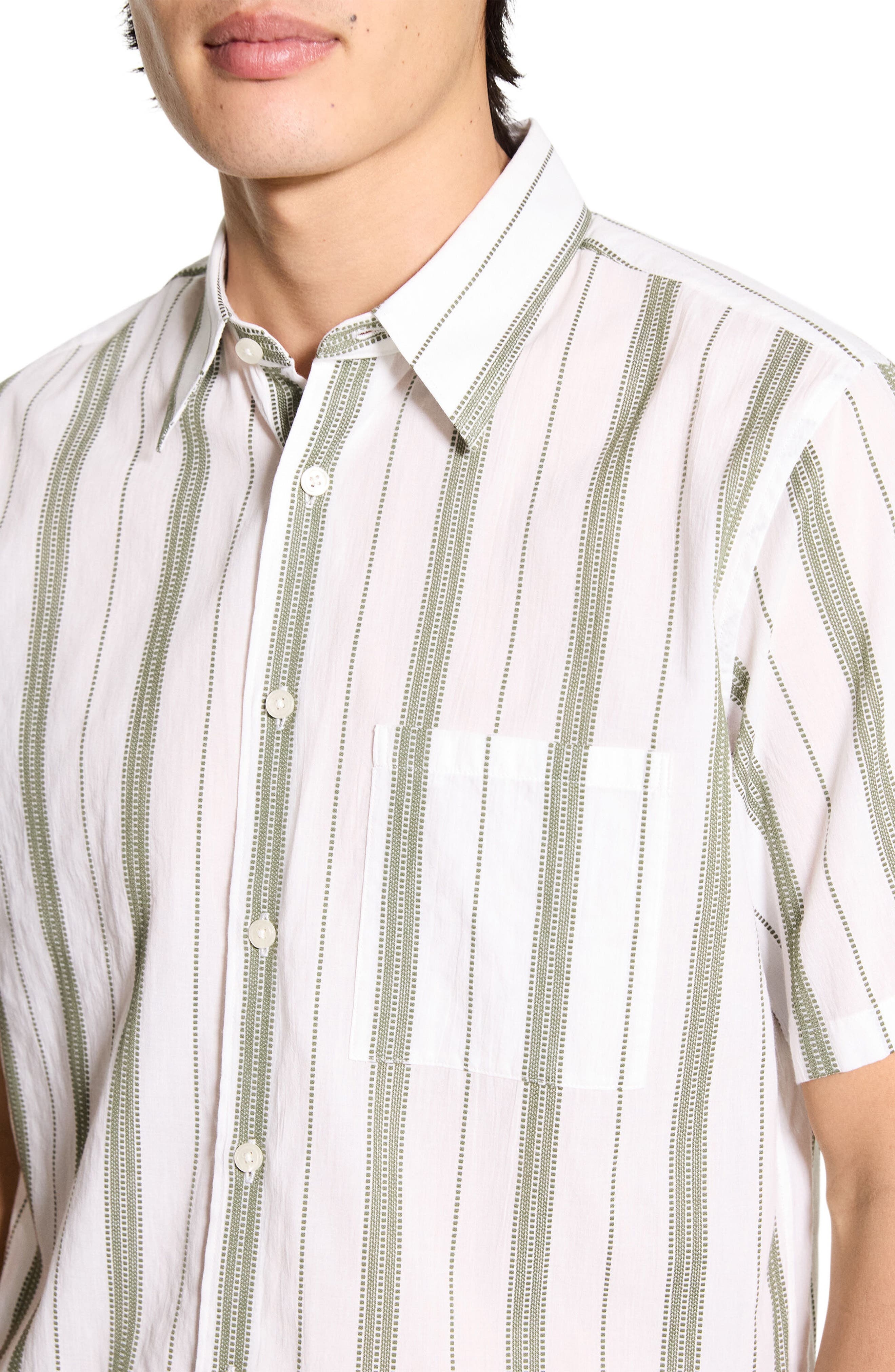 Theory Noll Summer Dobby Short Sleeve Button-Up Shirt in Ivory/Orchard at Nordstrom - 2