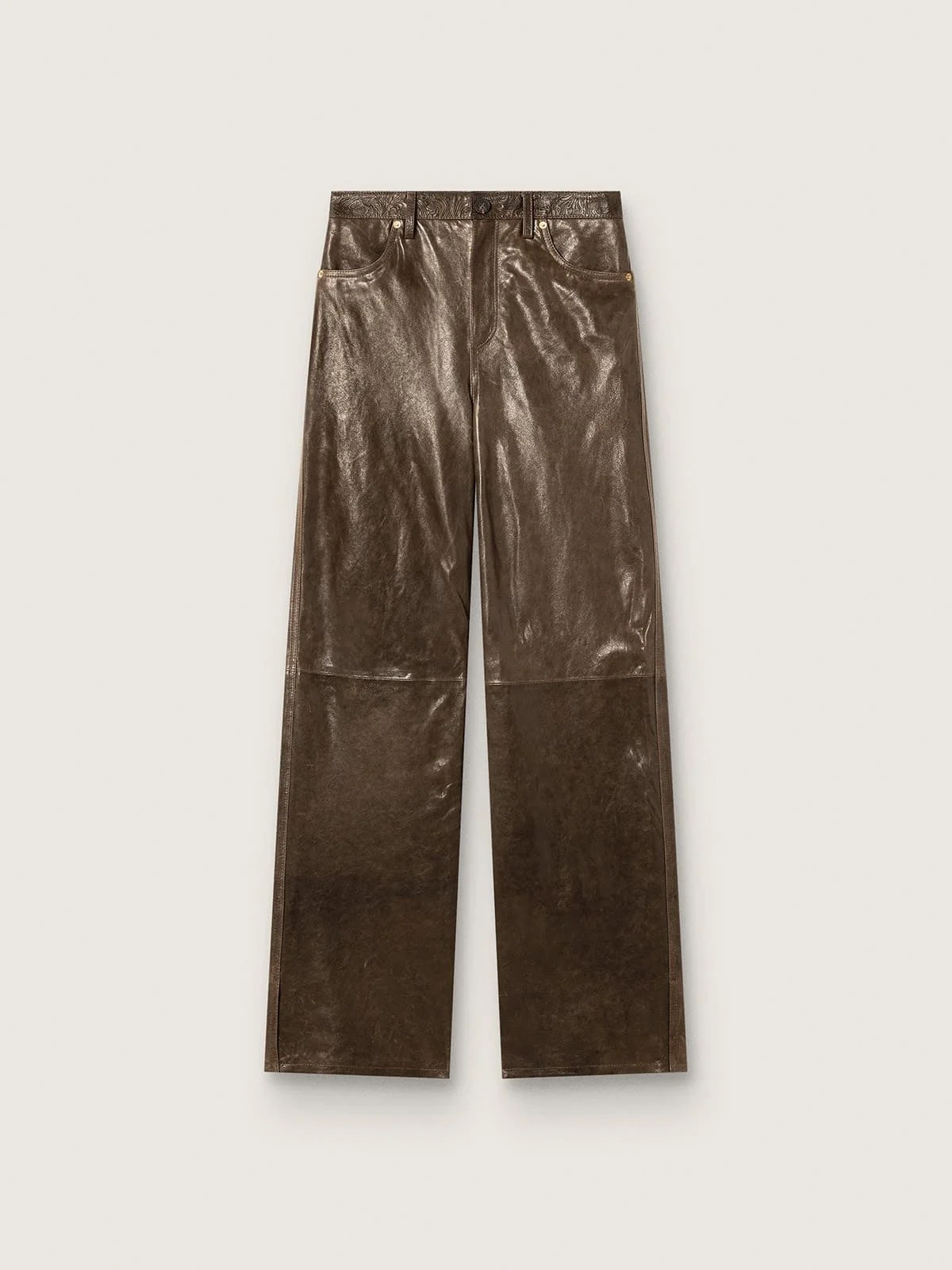 Women's pants in dark green waxed nappa leather with panels - 1