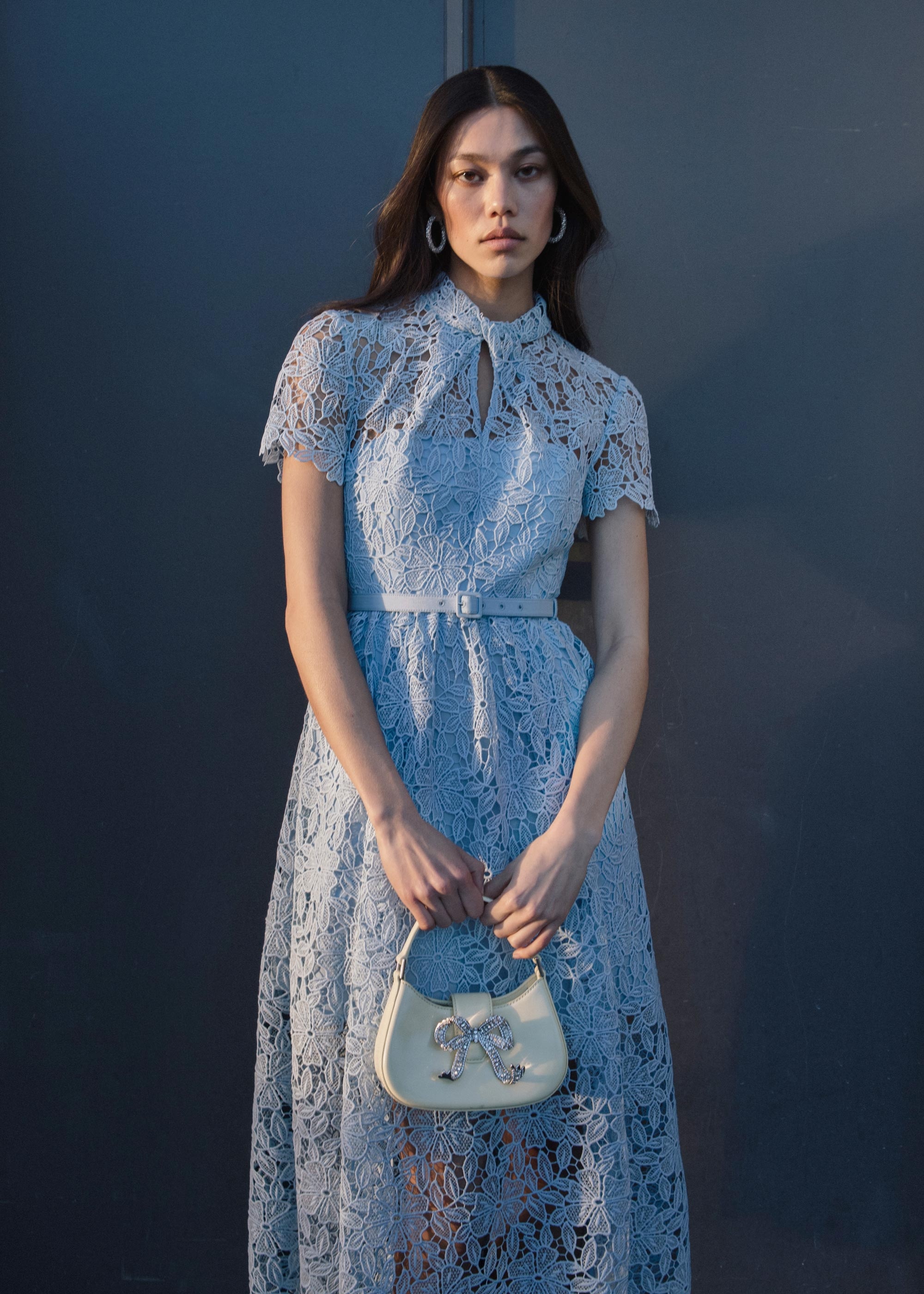 Blue Guipure Lace A Line Midi Dress - 6