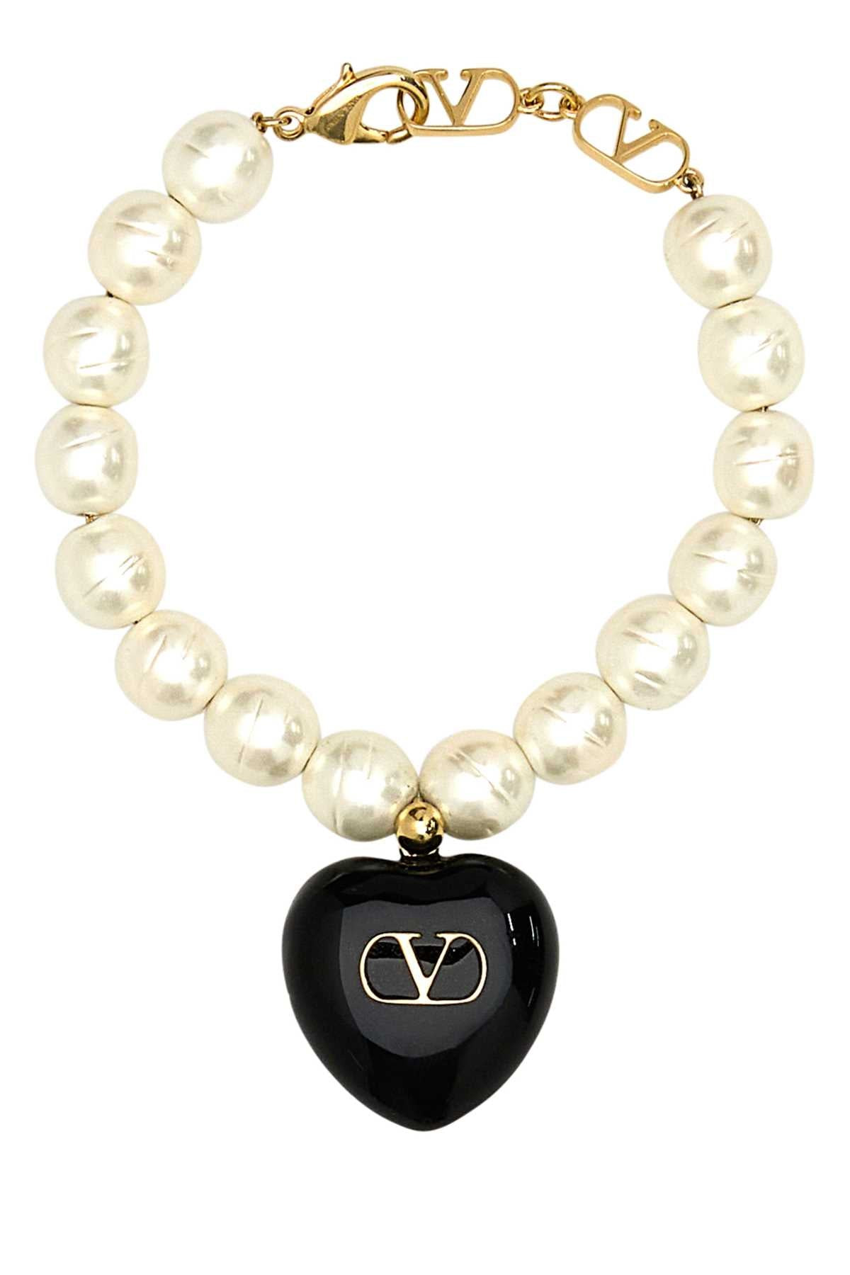 【関税&送料込】Valentino Garavani Pearl Coeur  Bracele Coeur Royal Bracelet In Metal, Enamel And Beads for Woman in