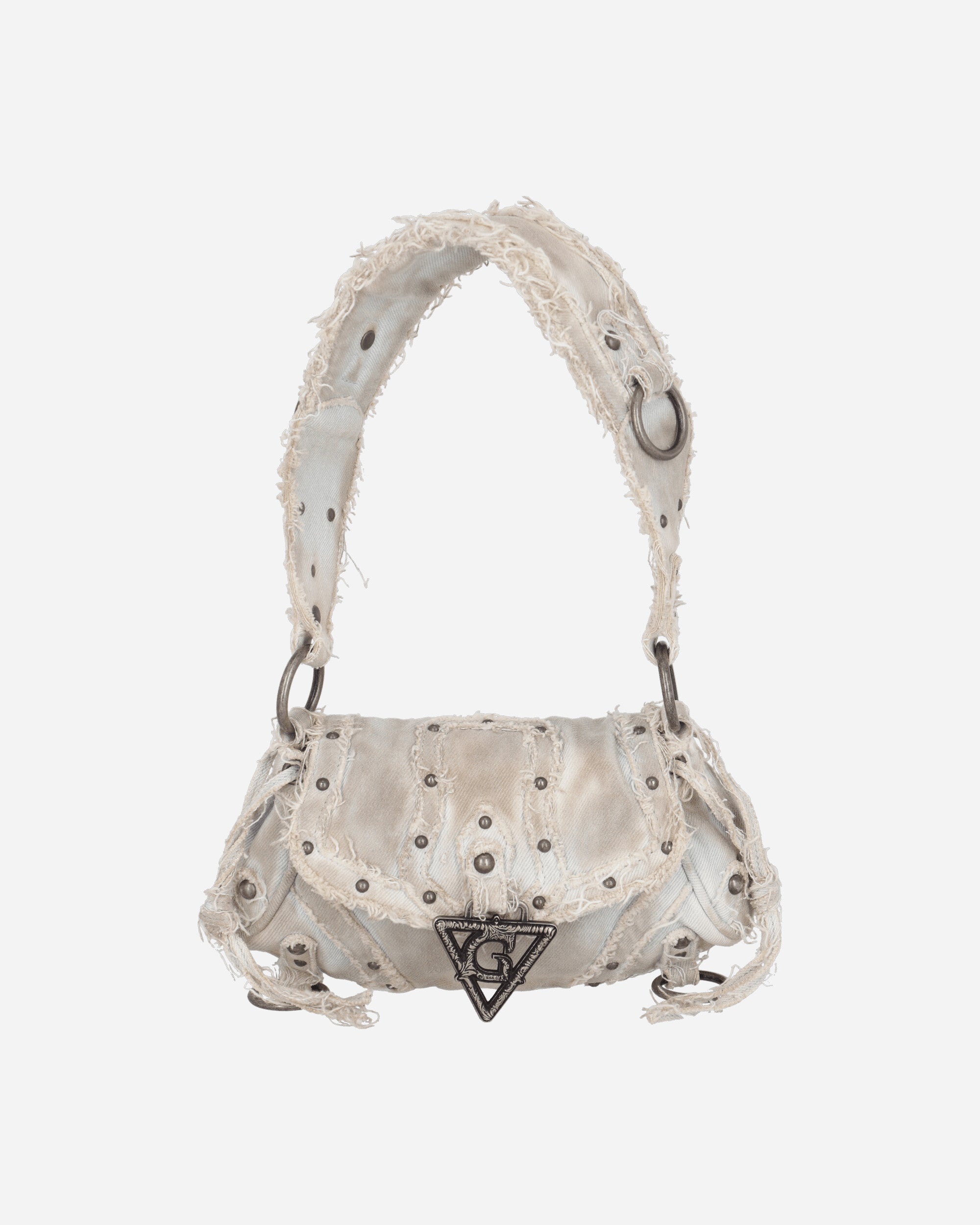 Distressed Denim Shoulder Bag White - 1