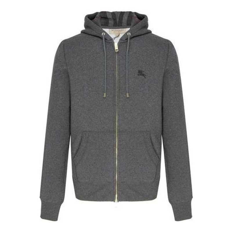Burberry Logo Embroidery Cotton Zipper Jacket Coat Male Grey 40155591 - 1