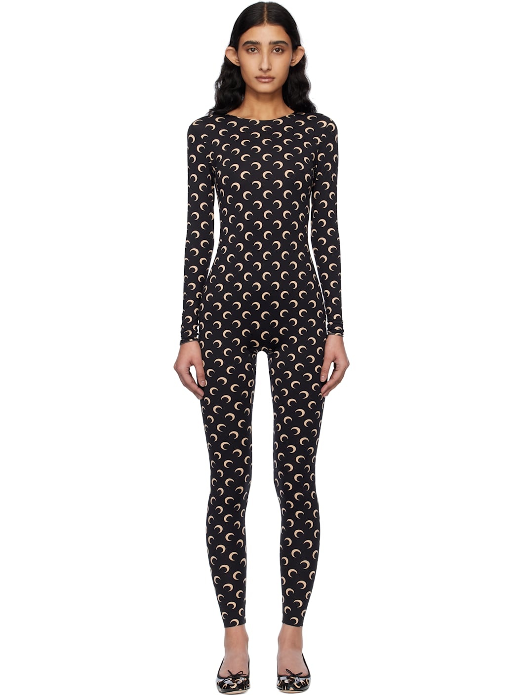 Black & Beige Recycled Jersey Moon Catsuit - 1
