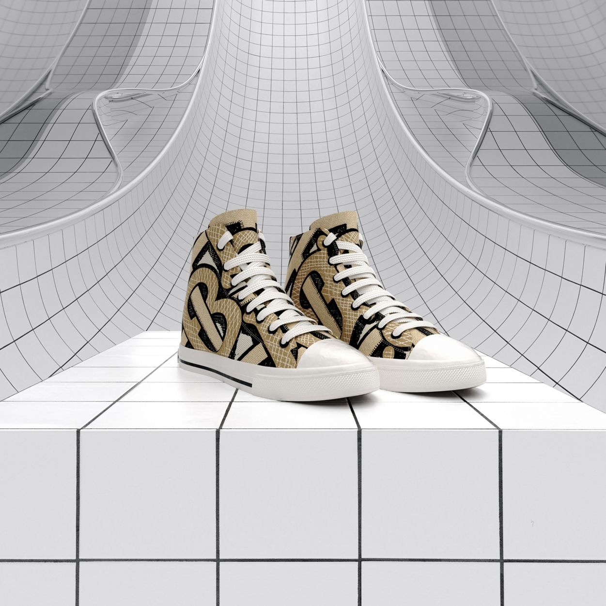 Monogram Print Cotton Canvas High-top Sneakers - 4