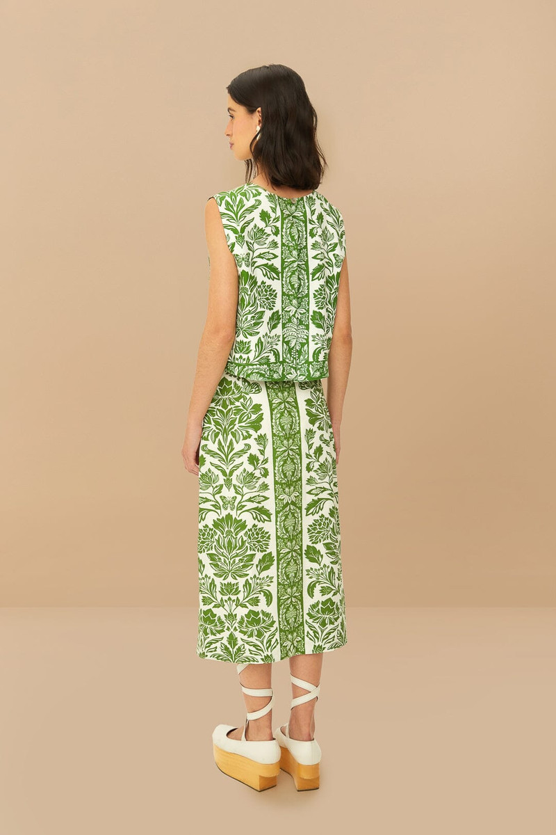 Green Delicate Tapestry Lenzing™ Ecovero™ Euroflax™ Midi Skirt 4