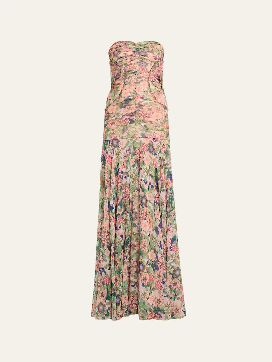 Kristie Strapless Floral Drop-Waist Gown - 1