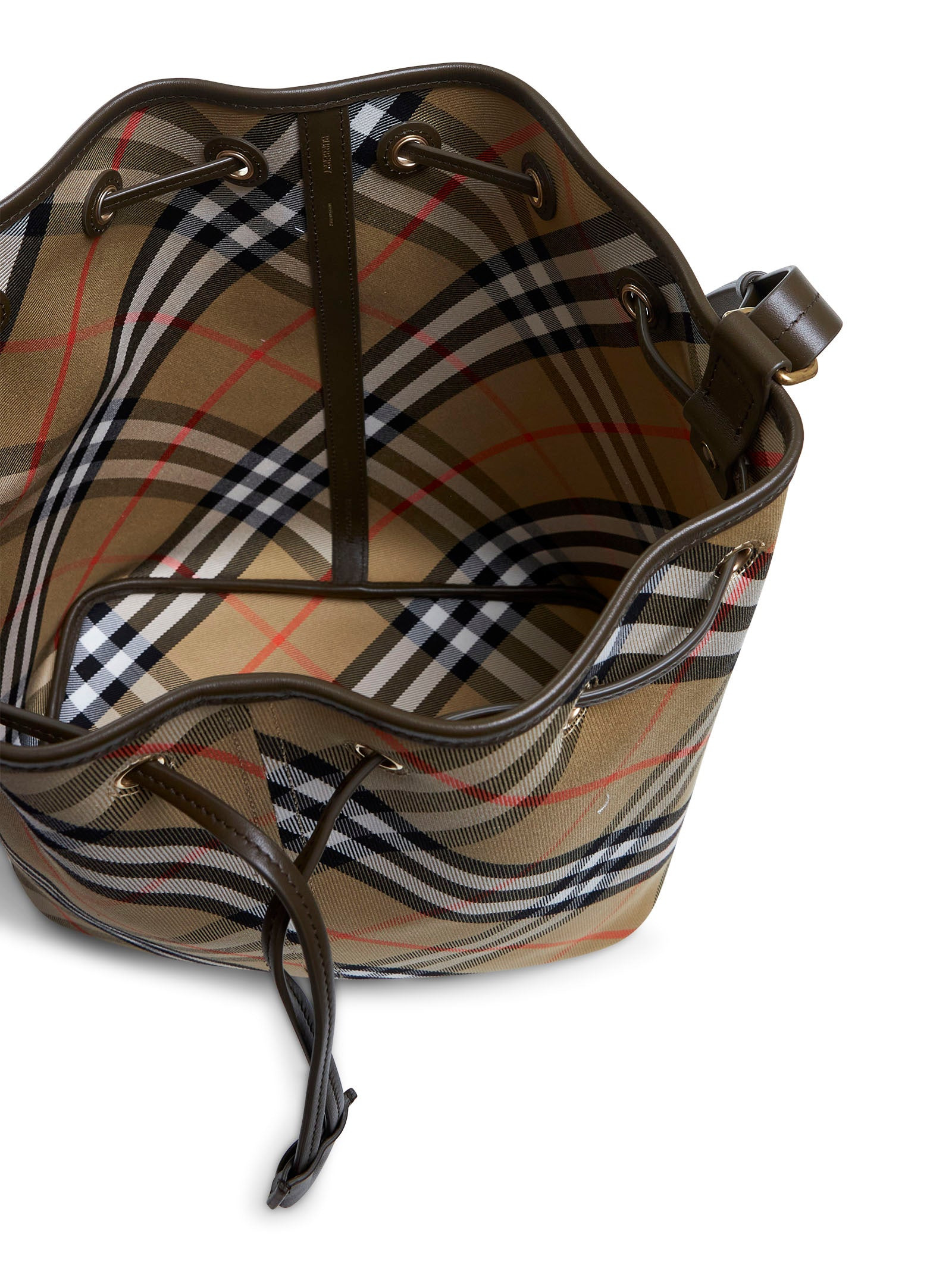 Beige medium Check bucket bag - 5