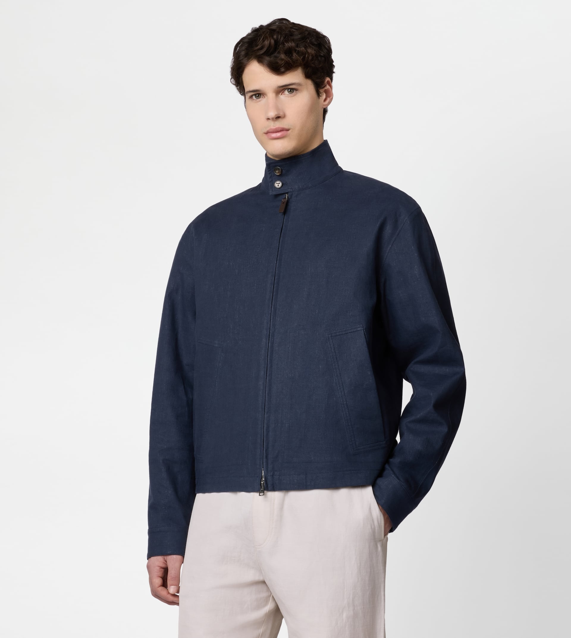 JACKET IN LINEN - BLUE - 4