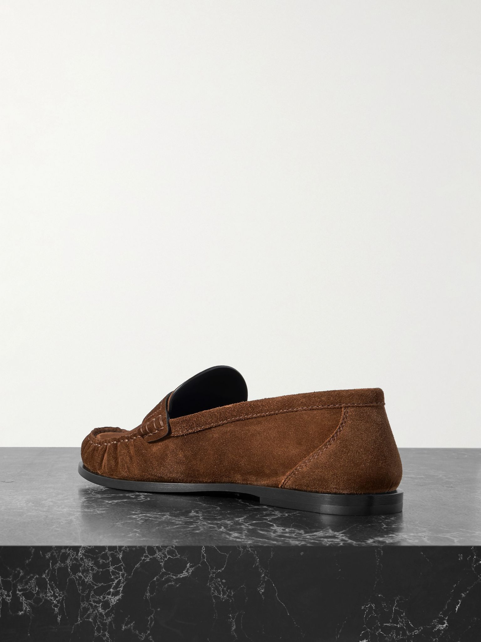 Laurent logo-embellished suede penny loafers Brown - 3
