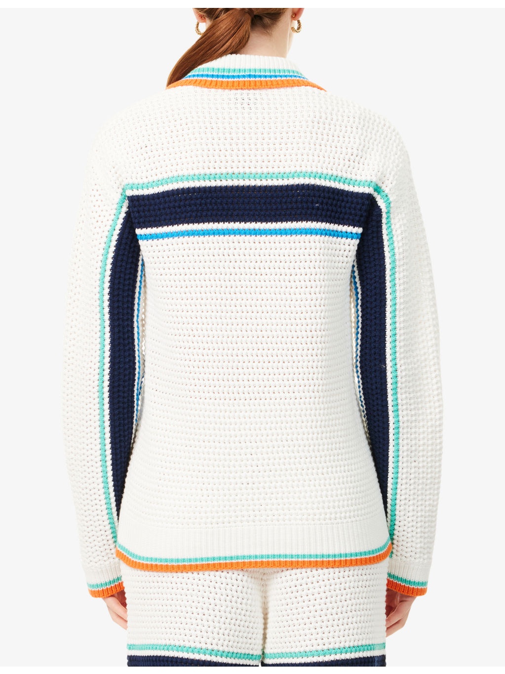 Crochet Tennis Striped Cotton-Knit Jacket - 4
