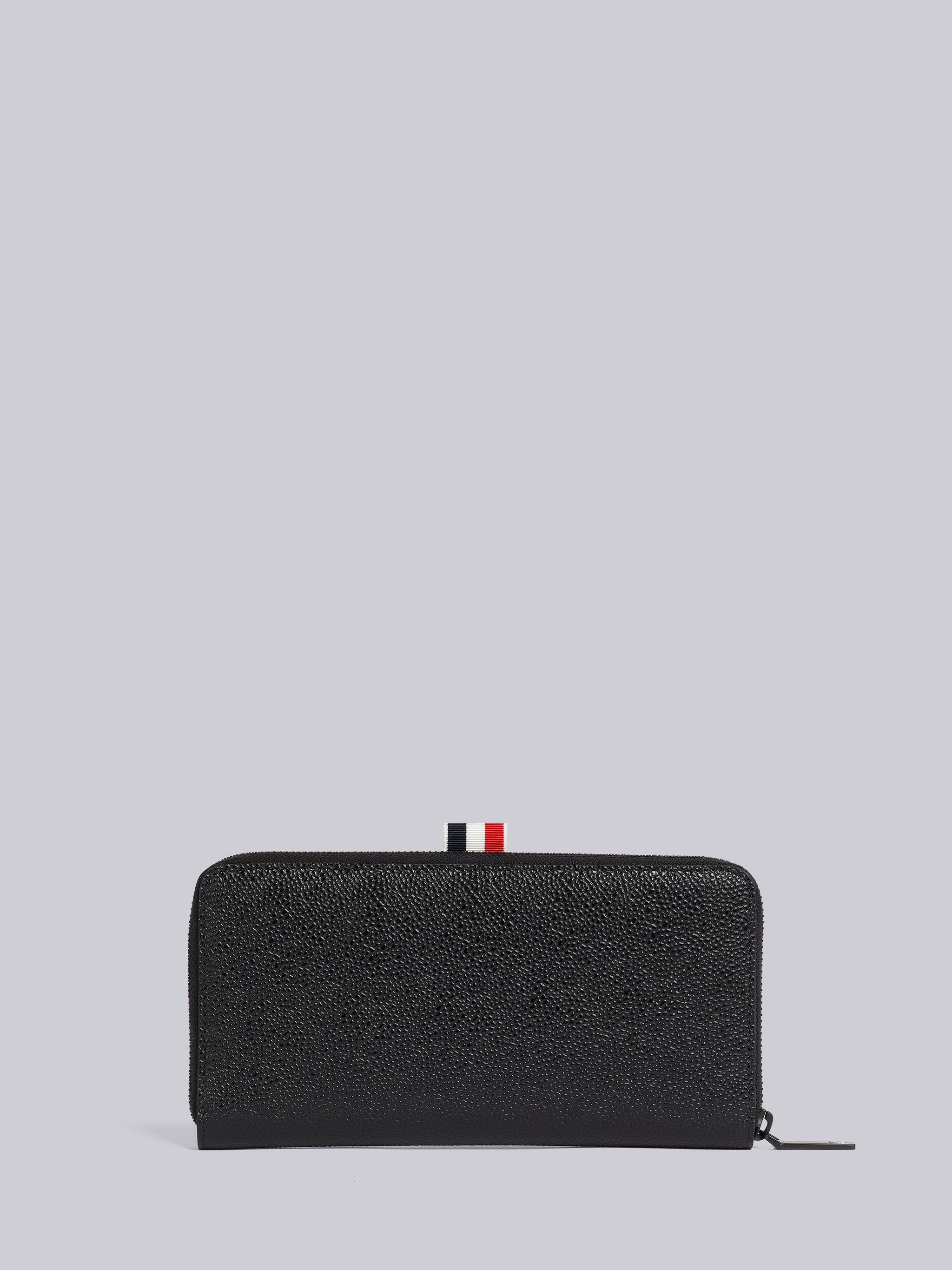 Black Pebble Grain Leather Tonal 4-Bar Brass Label Long Zip Wallet - 4
