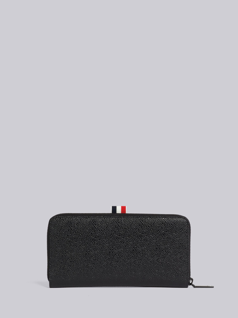 Black Pebble Grain Leather Tonal 4-Bar Brass Label Long Zip Wallet 4