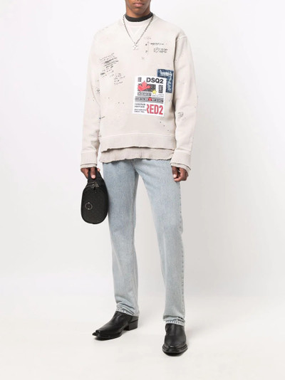 DSQUARED2 logo-patch distressed sweatshirt outlook