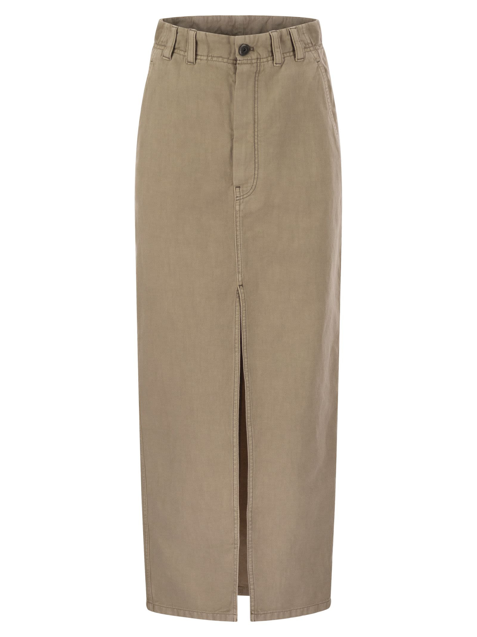 Brunello Cucinelli Women Chino Skirt In Garment-Dyed Cotton And Linen Cover - 1