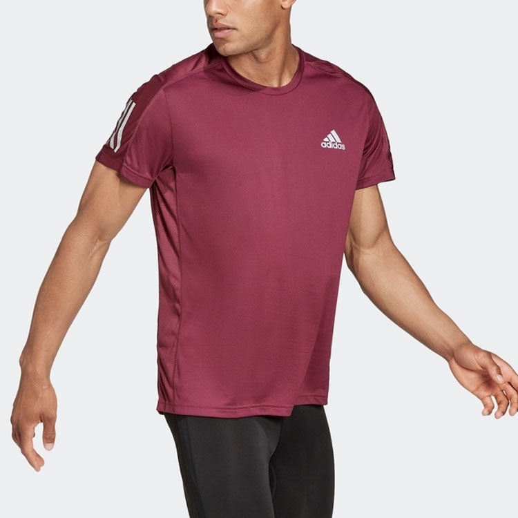 Men's adidas Gym Casual Round Neck Running Short Sleeve Deep Red T-Shirt H34496 - 4