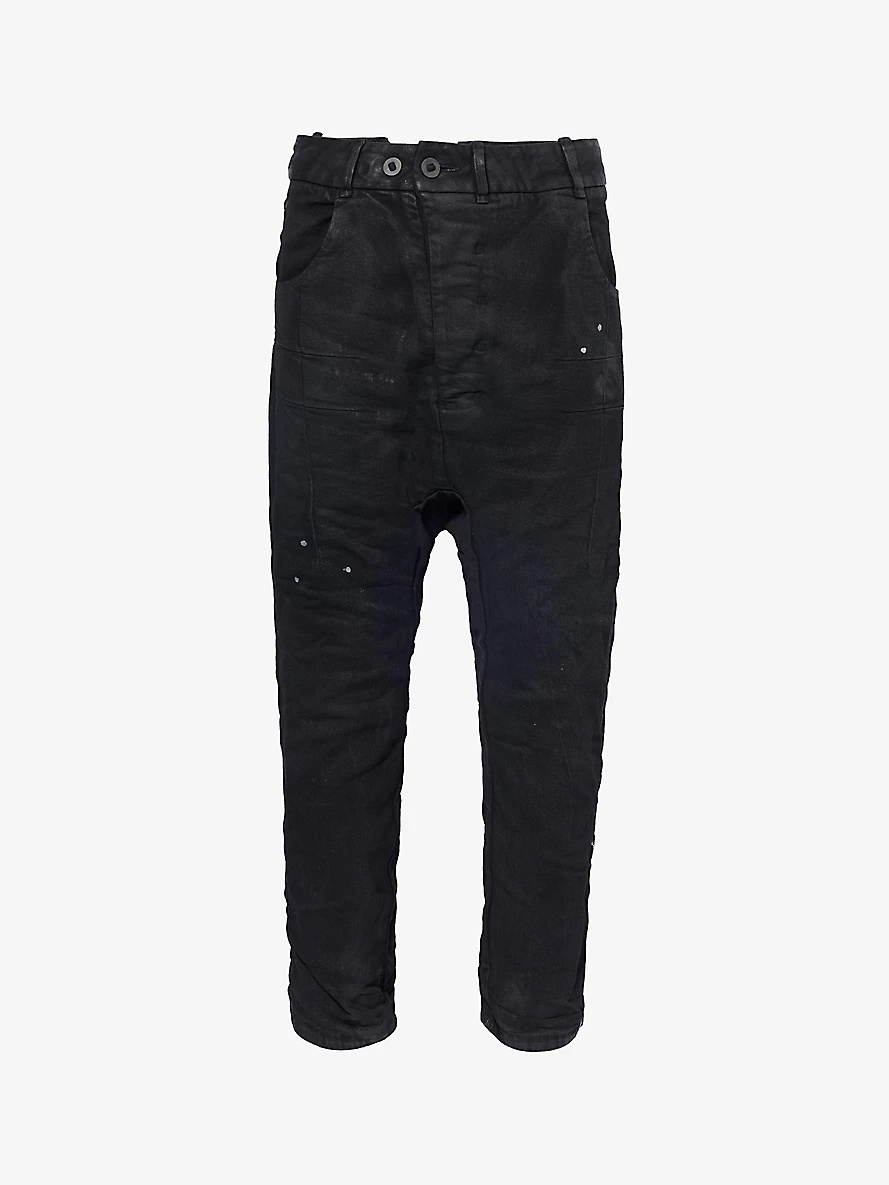 Asymmetric-waist drawstring-trim regular-fit stretch-denim jeans - 1