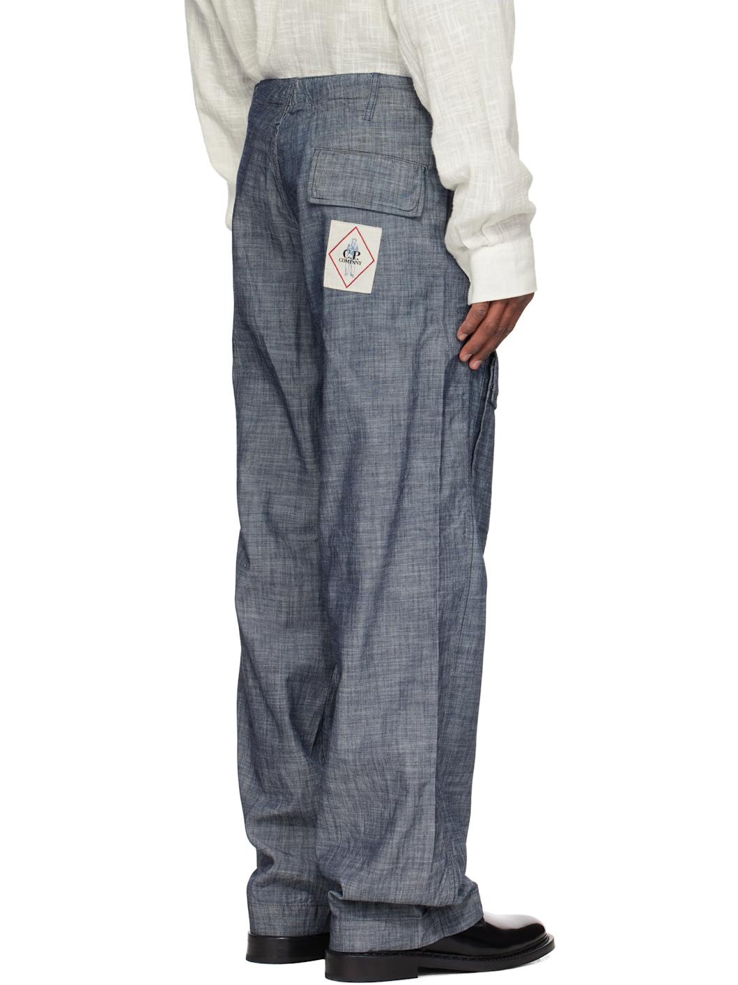 Blue Chambray Loose Cargo Pants - 3