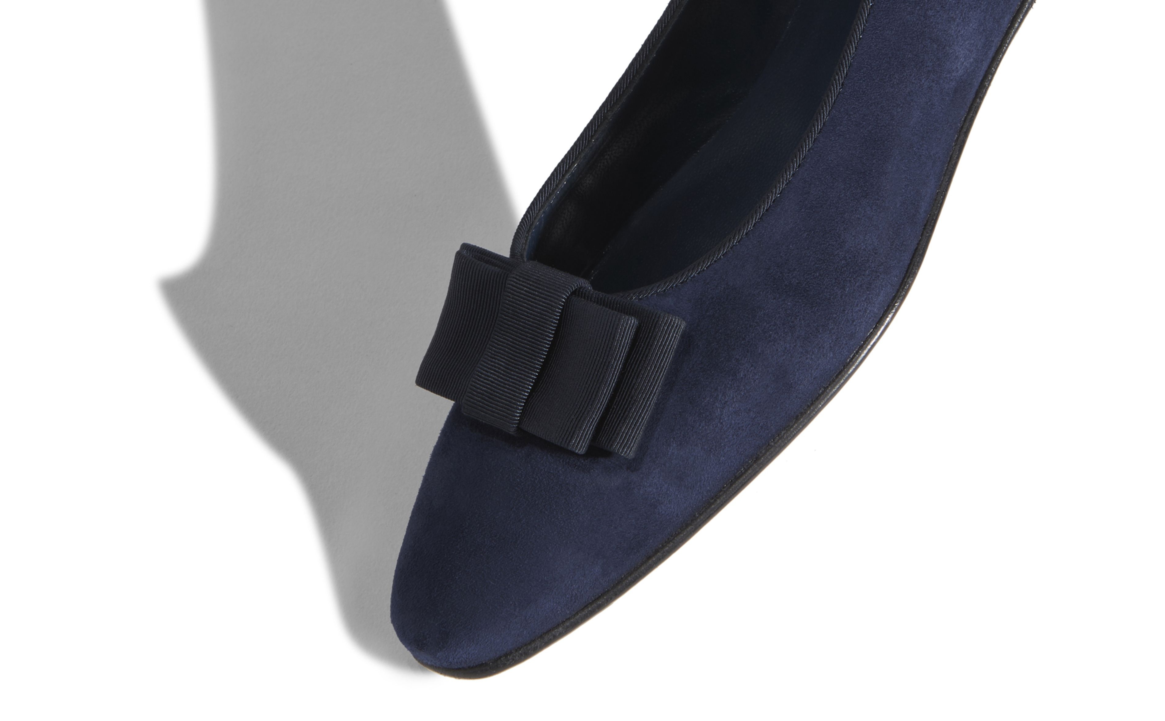 Navy Suede Bow Detail Flat Shoes - 4