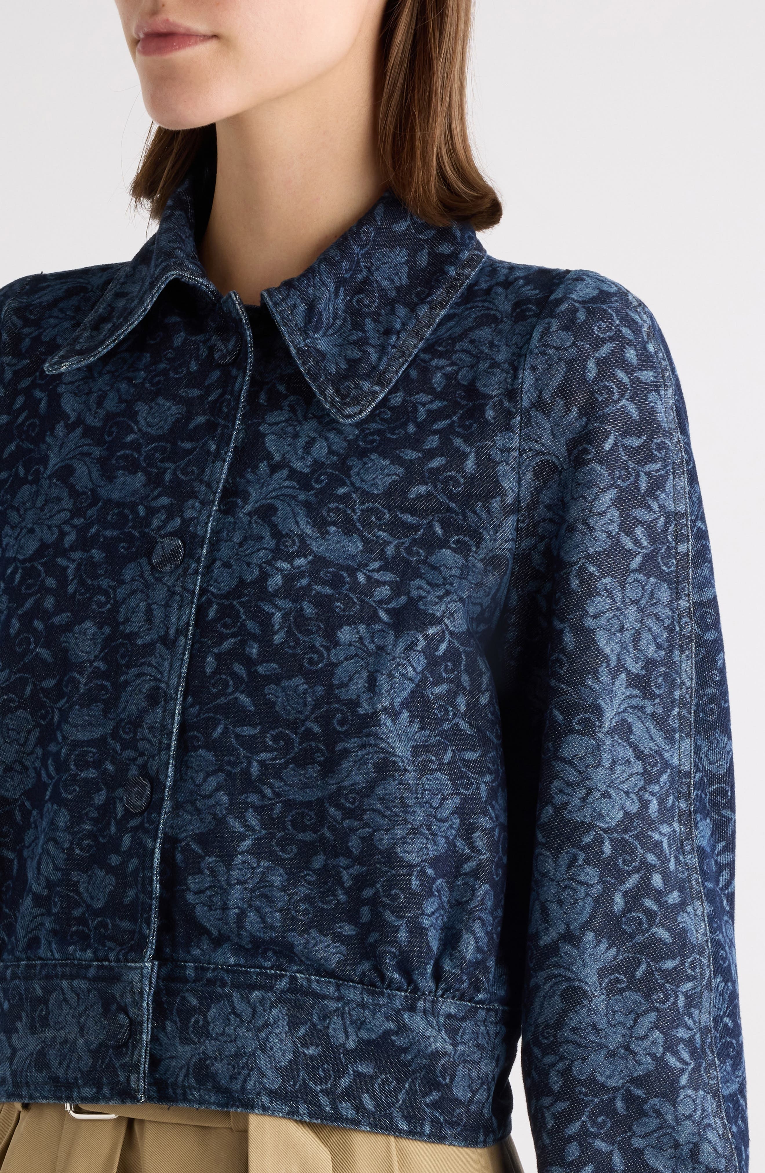 Dries Van Noten Vistam Floral Jacquard Crop Denim Jacket in Indigo at Nordstrom - 5