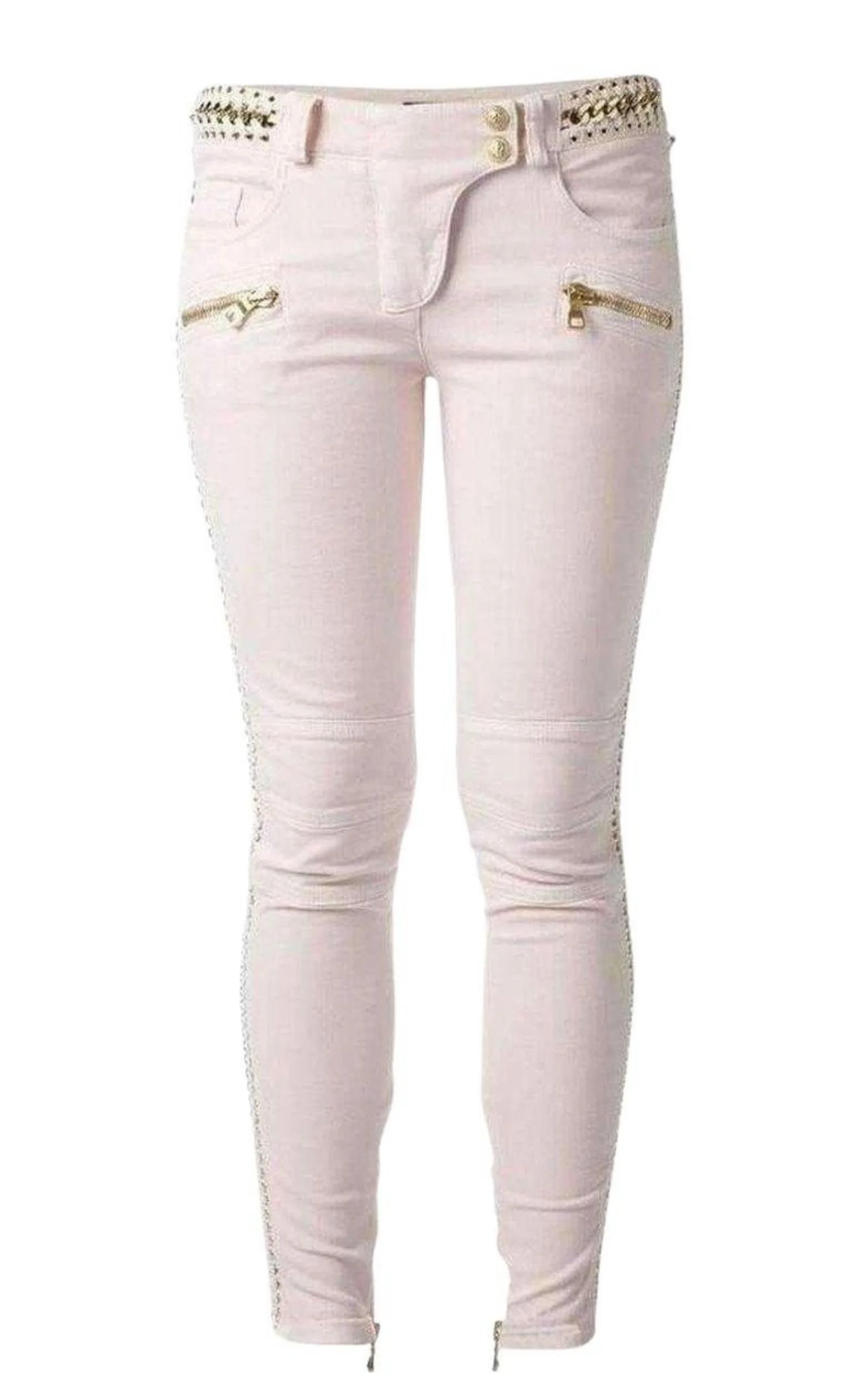 Low Rise Lace Chains Biker Jeans - 1
