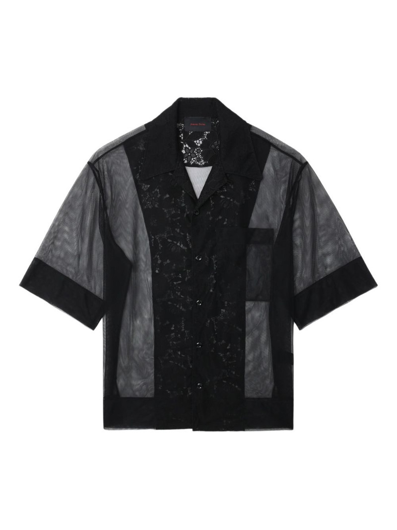lace-panel mesh shirt 1