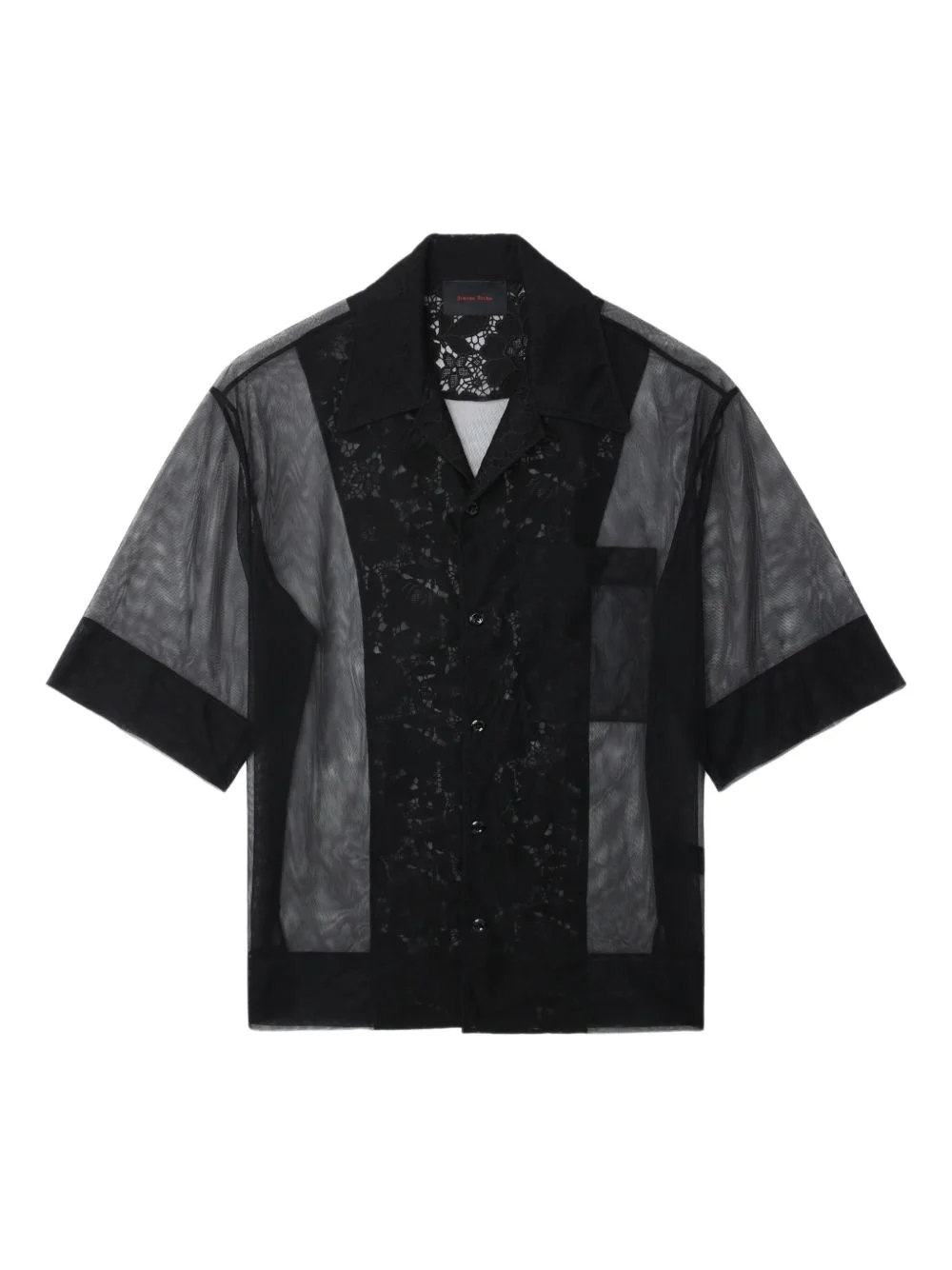 lace-panel mesh shirt - 1