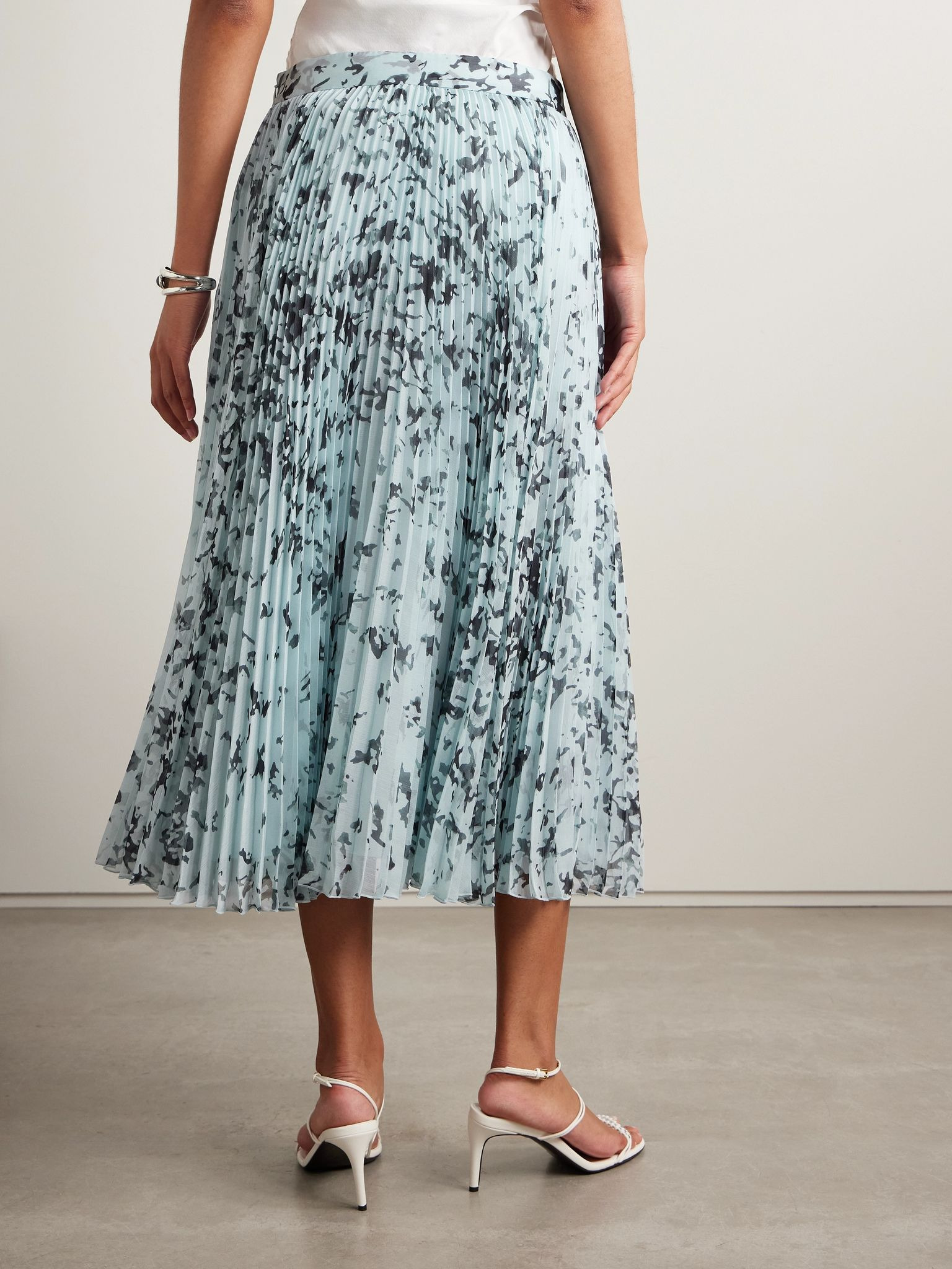Cecily pleated printed crepon midi skirt Blue - 3