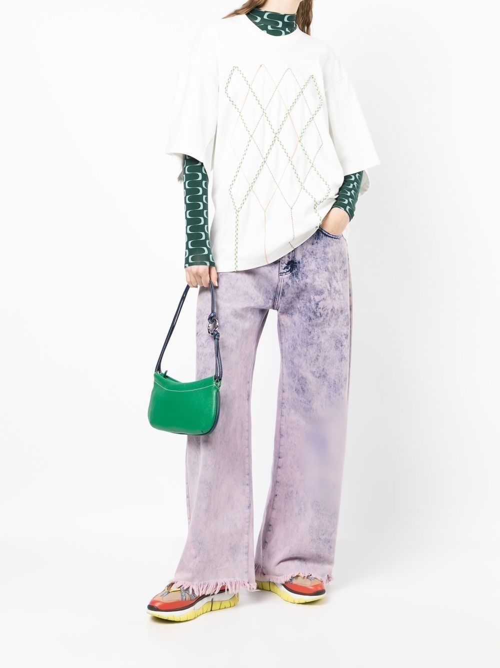 Argyle String Embroidery Oversize T-shirt - 2