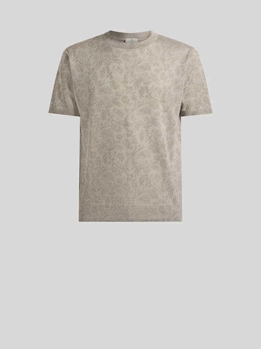 KNIT WOOL AND SILK T-SHIRT WITH FLORAL PAISLEY MOTIF - 1