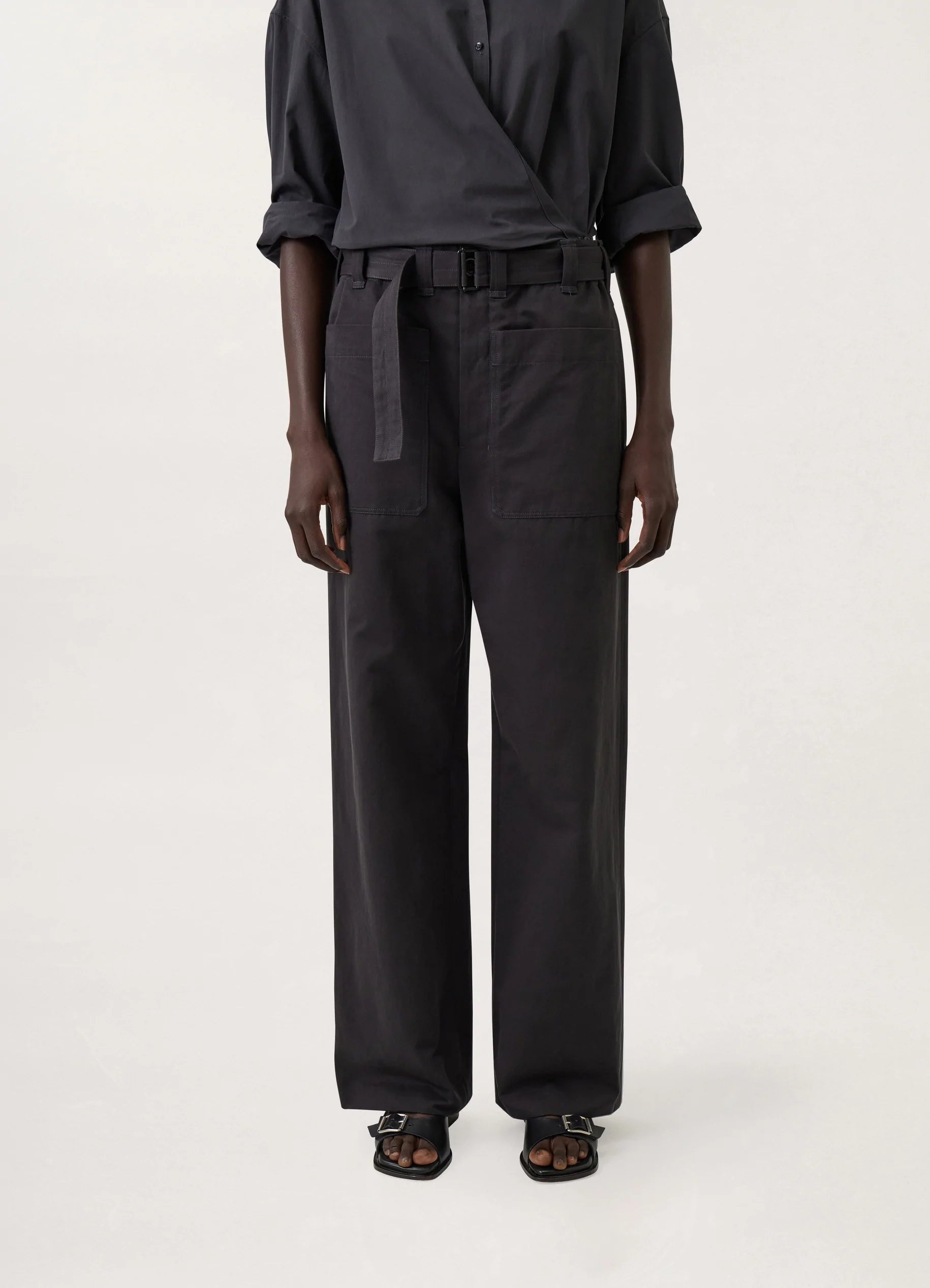 Lemaire★Cotton and linen pants Lemaire Big Chino Pants Cotton Linen Gabardine Mastic