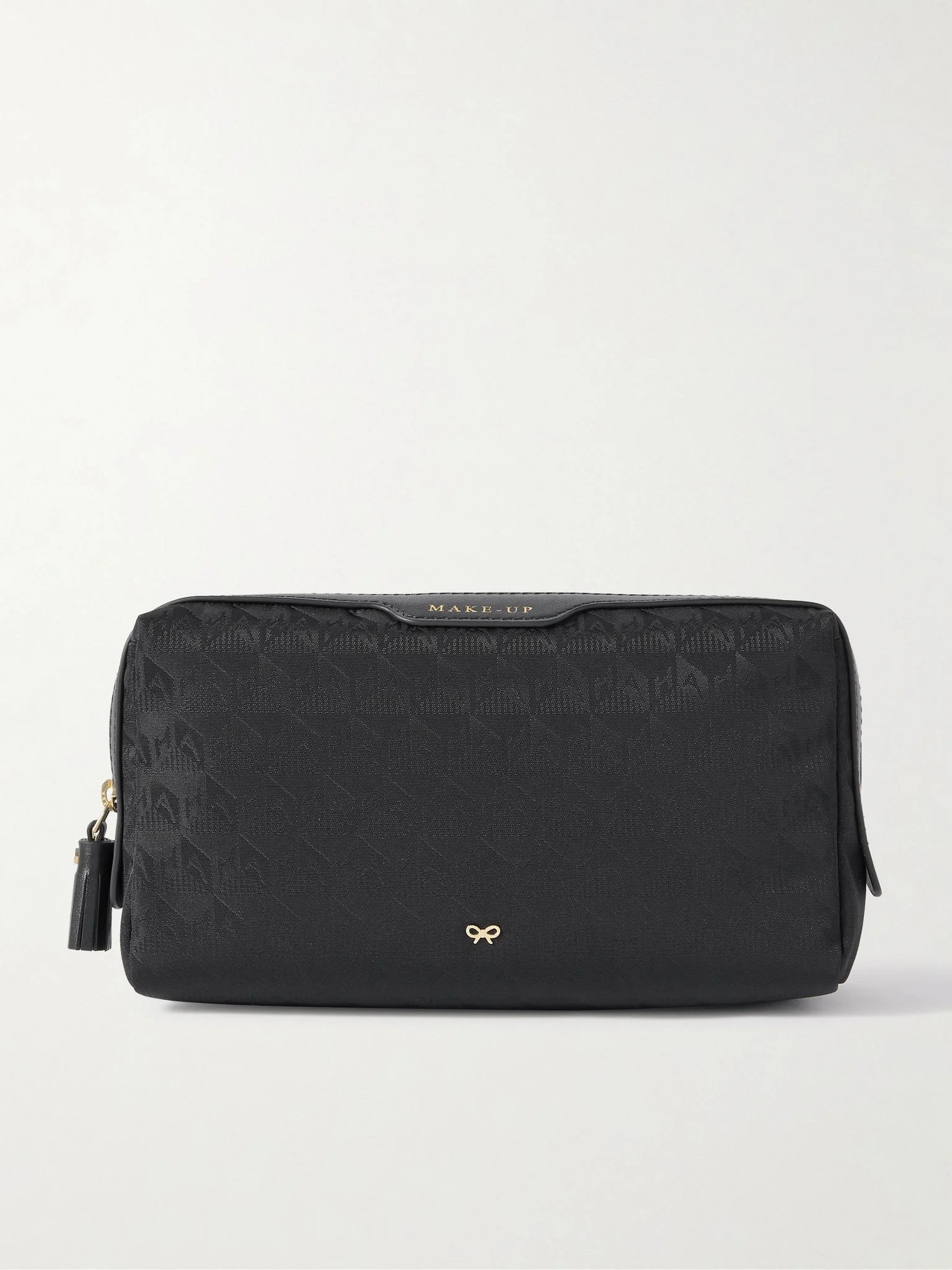 Small Makeup leather-trimmed ECONYL®-jacquard cosmetics case Black - 1