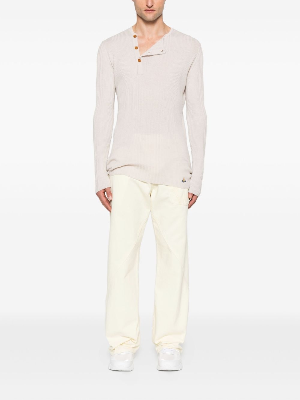 ribbed button-placket sweater - 2