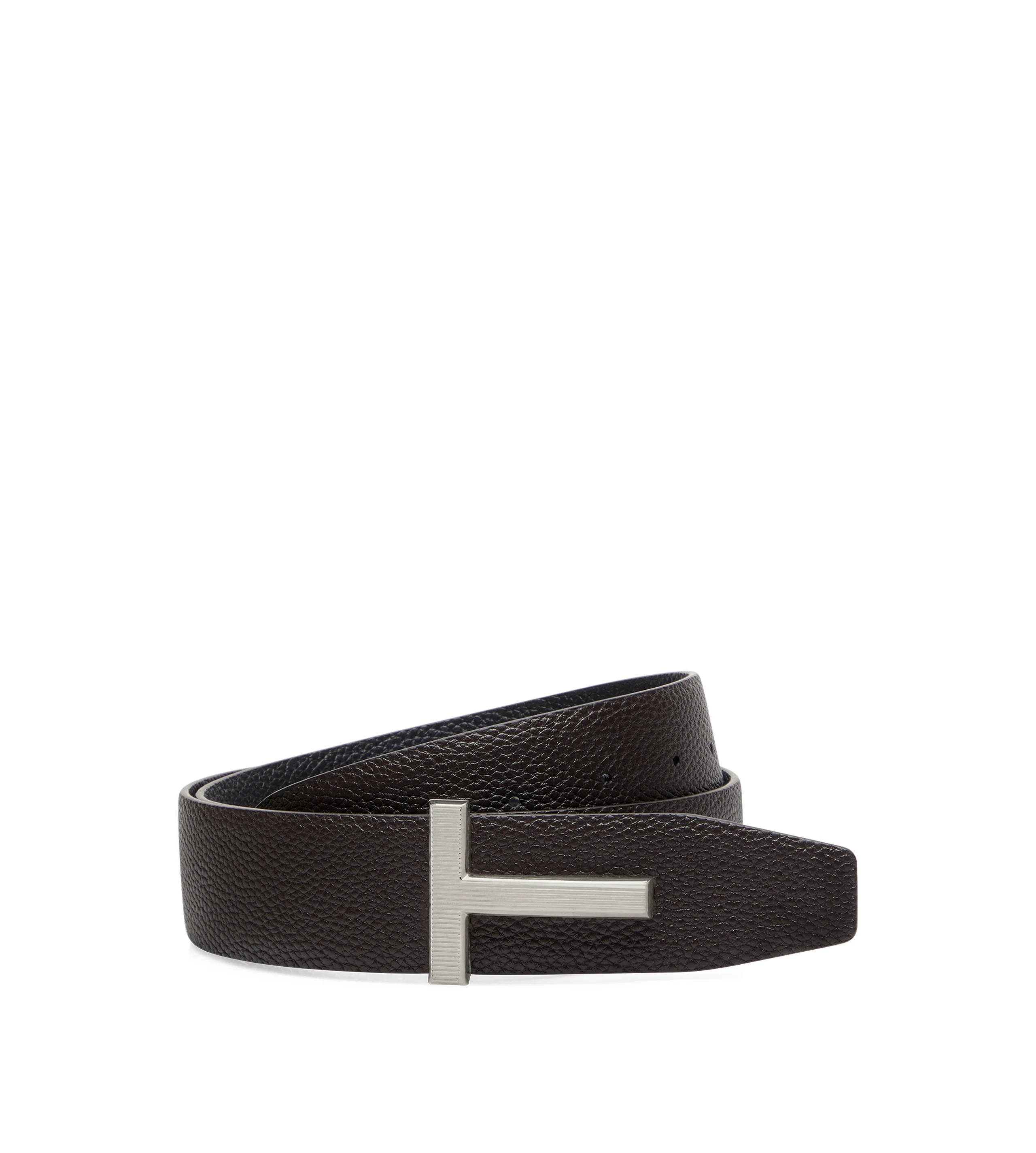 GRAIN LEATHER RIDGE BUCKLE T BELT - 1