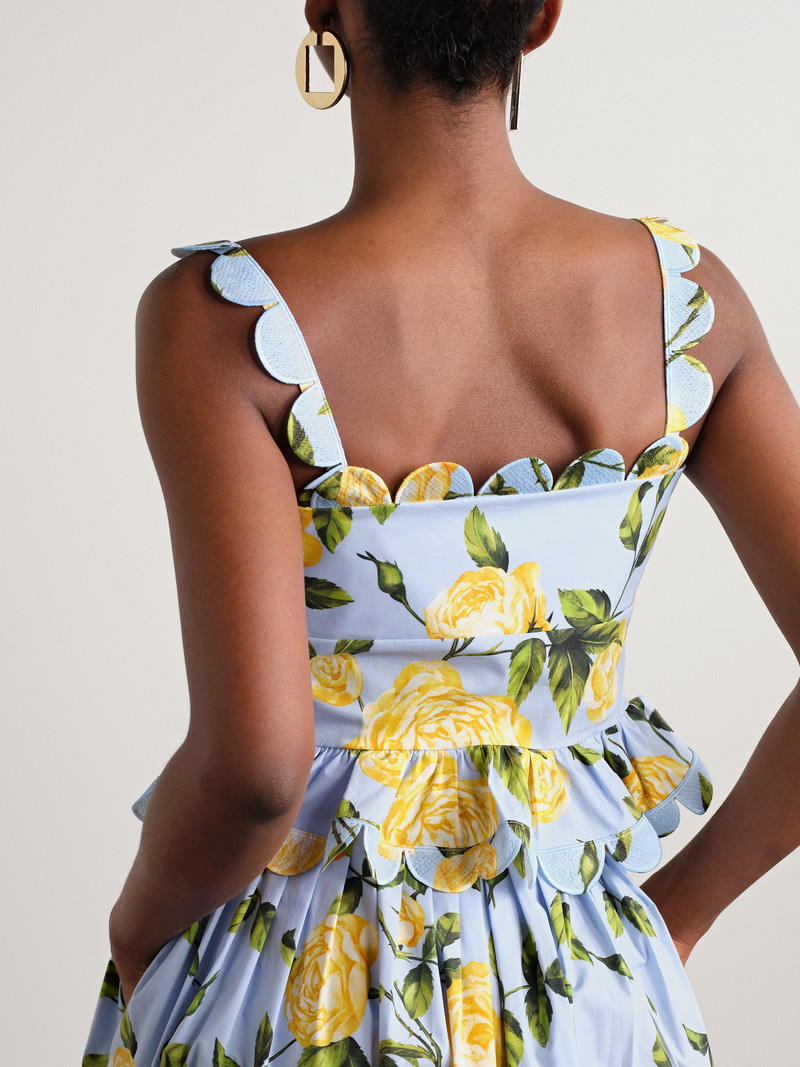 Cropped Scalloped Floral-print Cotton-blend Poplin Top 3