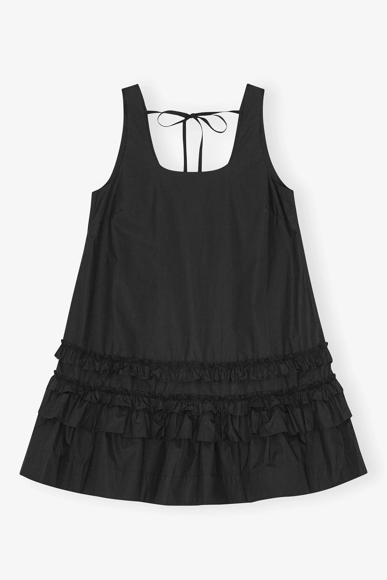 BLACK COTTON POPLIN MINI DRESS - 1