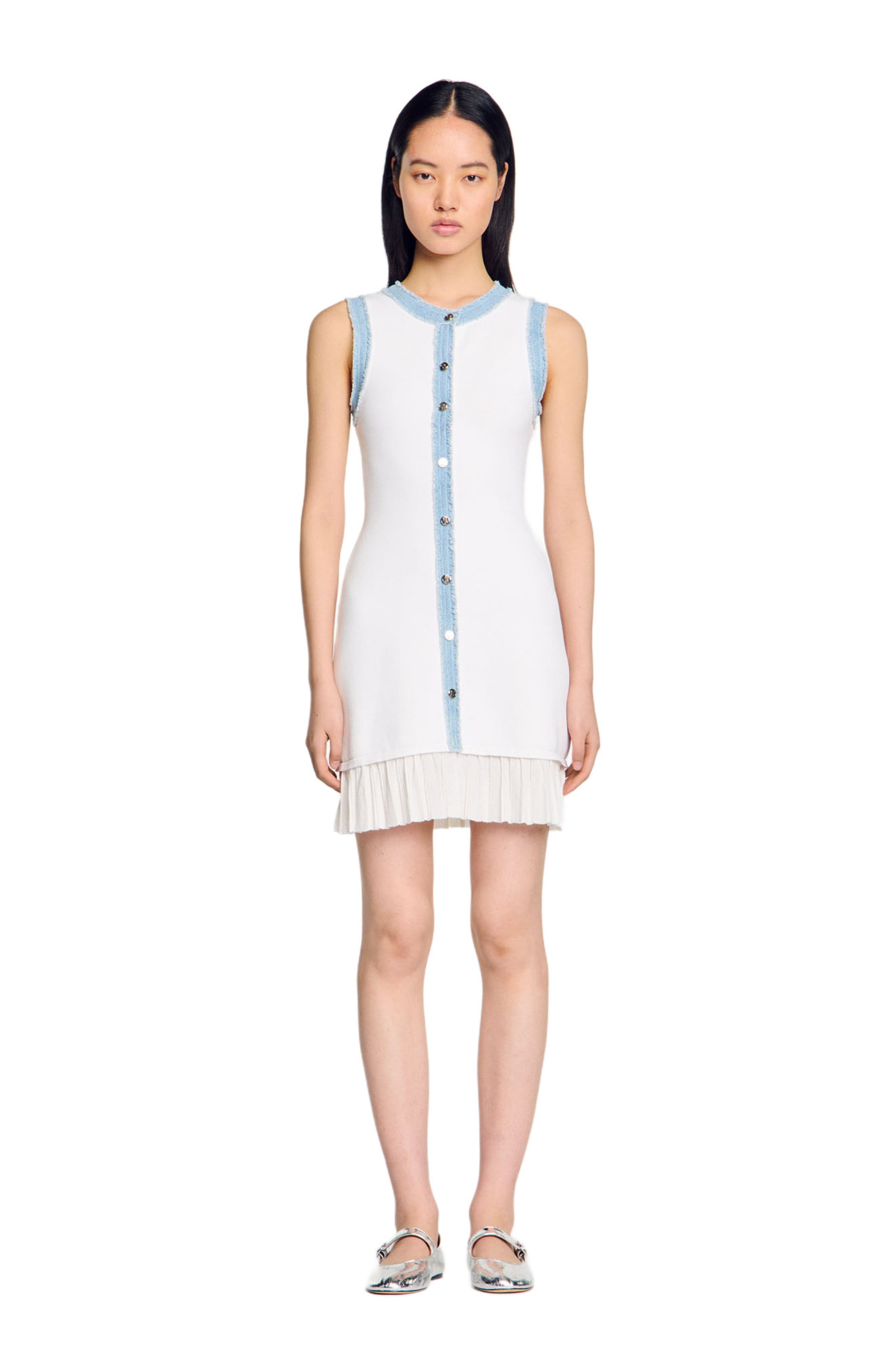 SANDRO Short knit dress with ruffles in Ecru at Nordstrom - 1