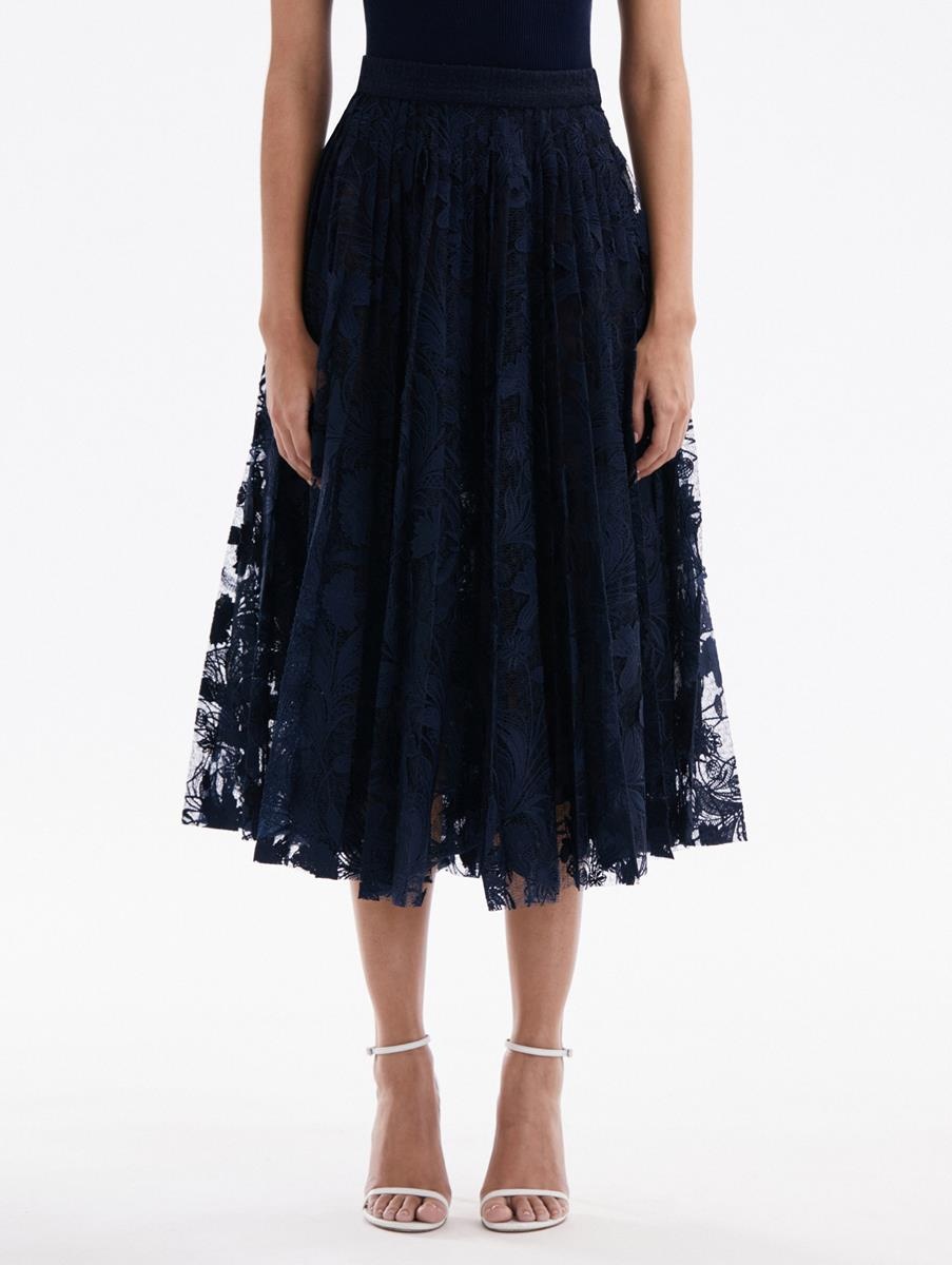 MARBLED CARNATION GUIPURE PLEATED SKIRT - 3