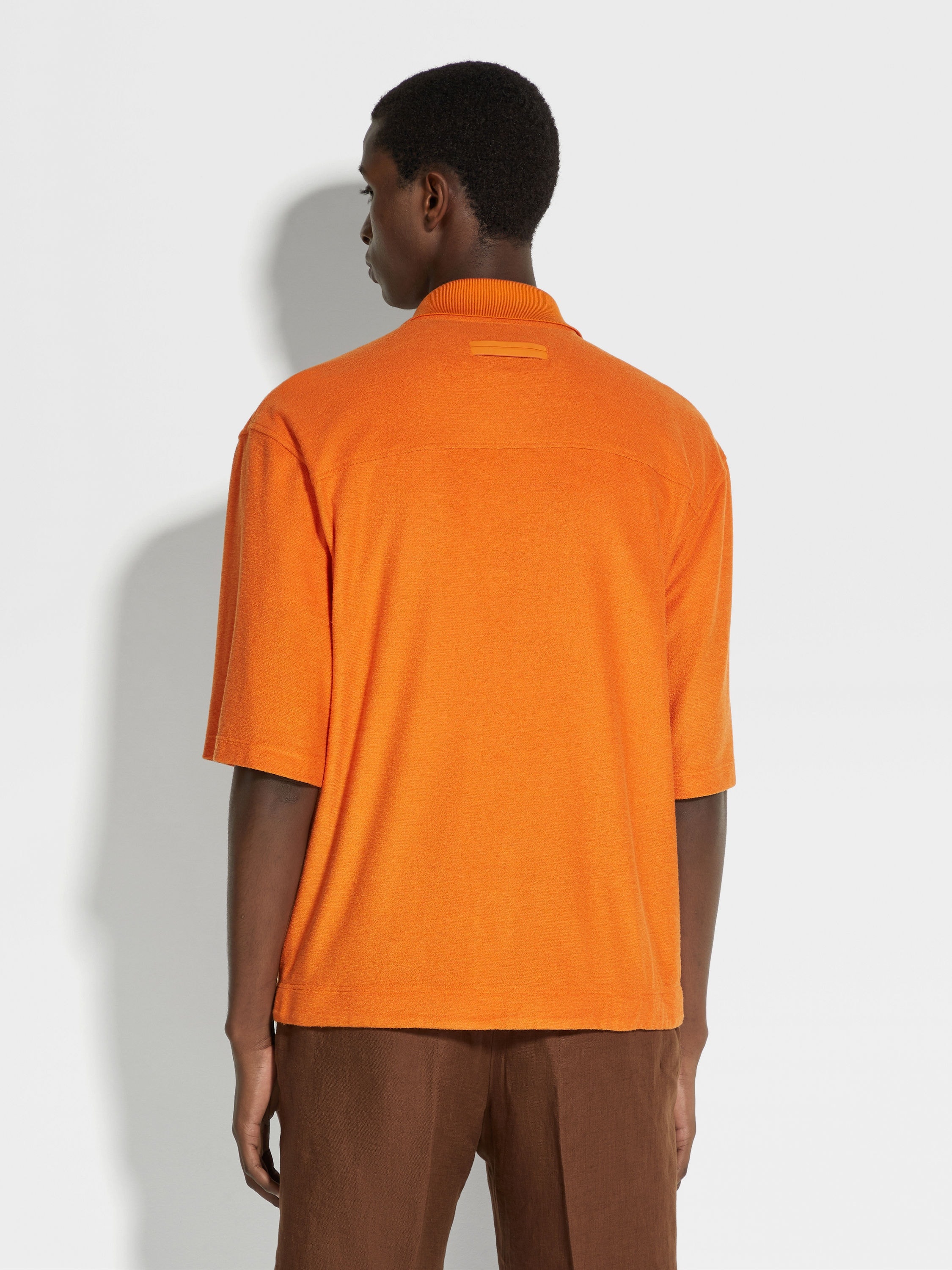 BRIGHT ORANGE COTTON AND SILK SHIRT - 5