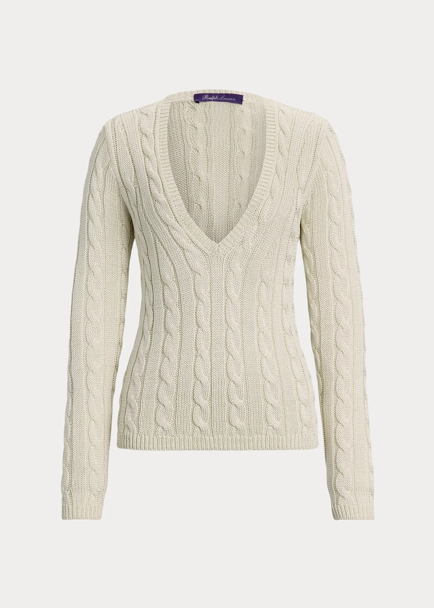 Cable-Knit Silk V-Neck Sweater - 1