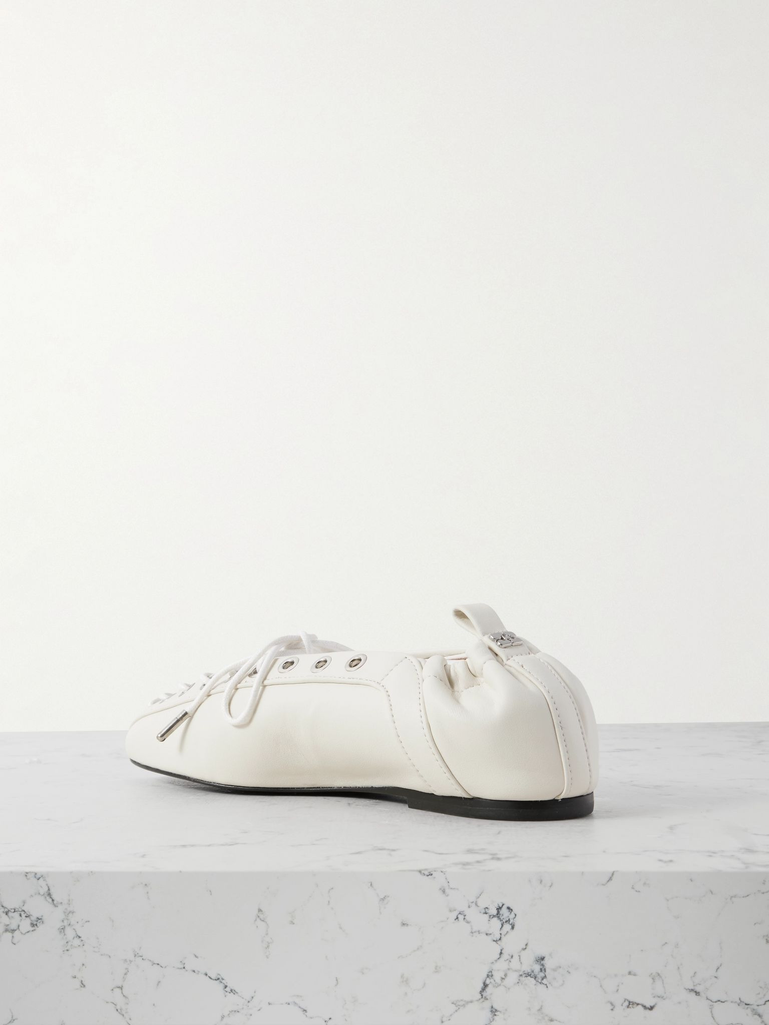 Lace-up embellished recycled leather ballet flats Off-white - 3