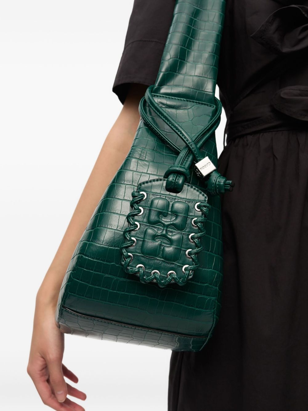 crocodile-embossed shoulder bag - 5
