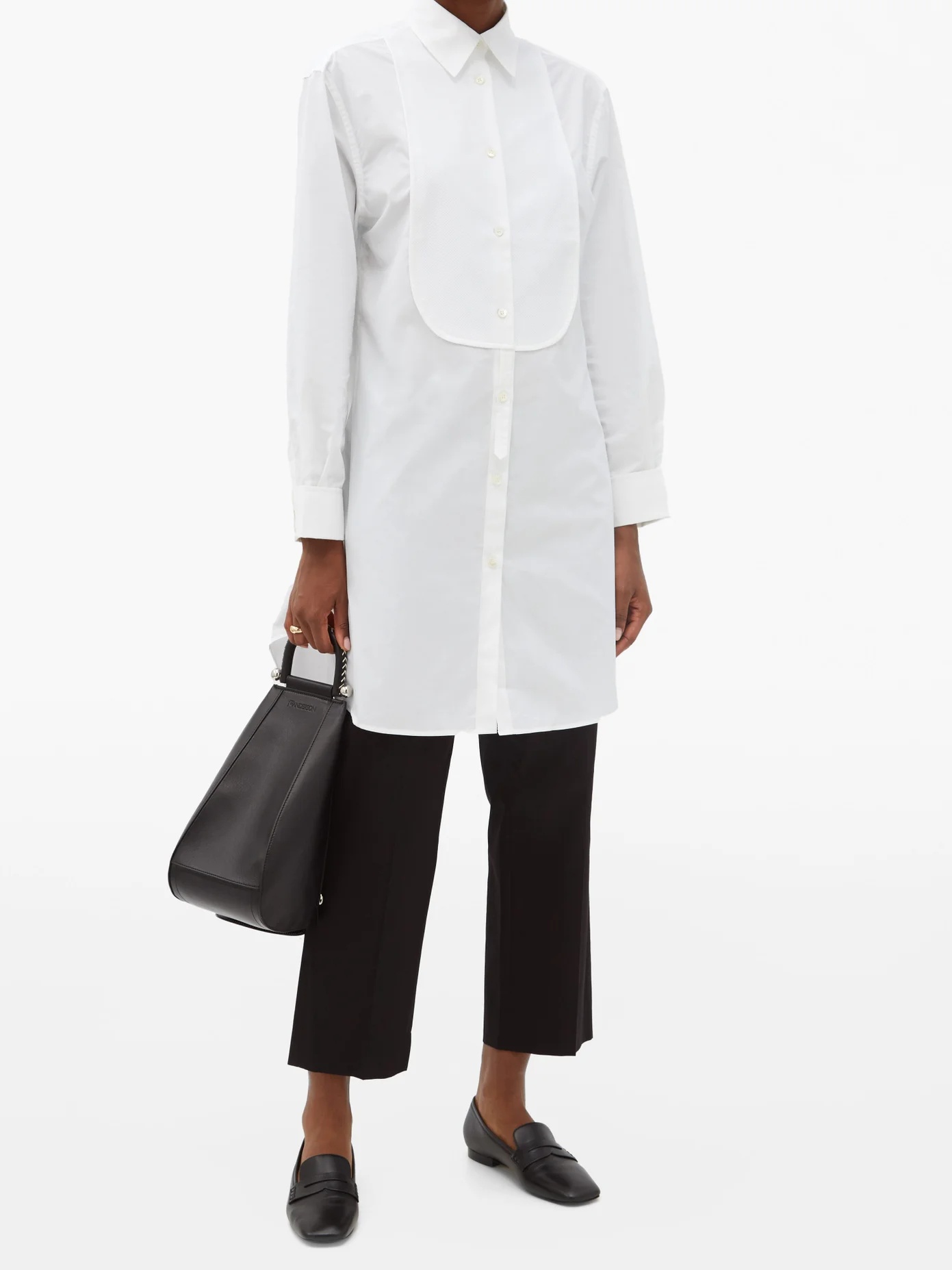 Piqué-bib cotton tuxedo tunic shirt - 2