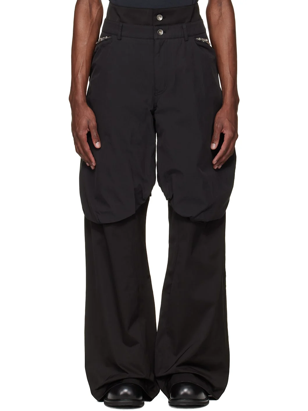 Black Bolsu Double Layered Trousers - 1